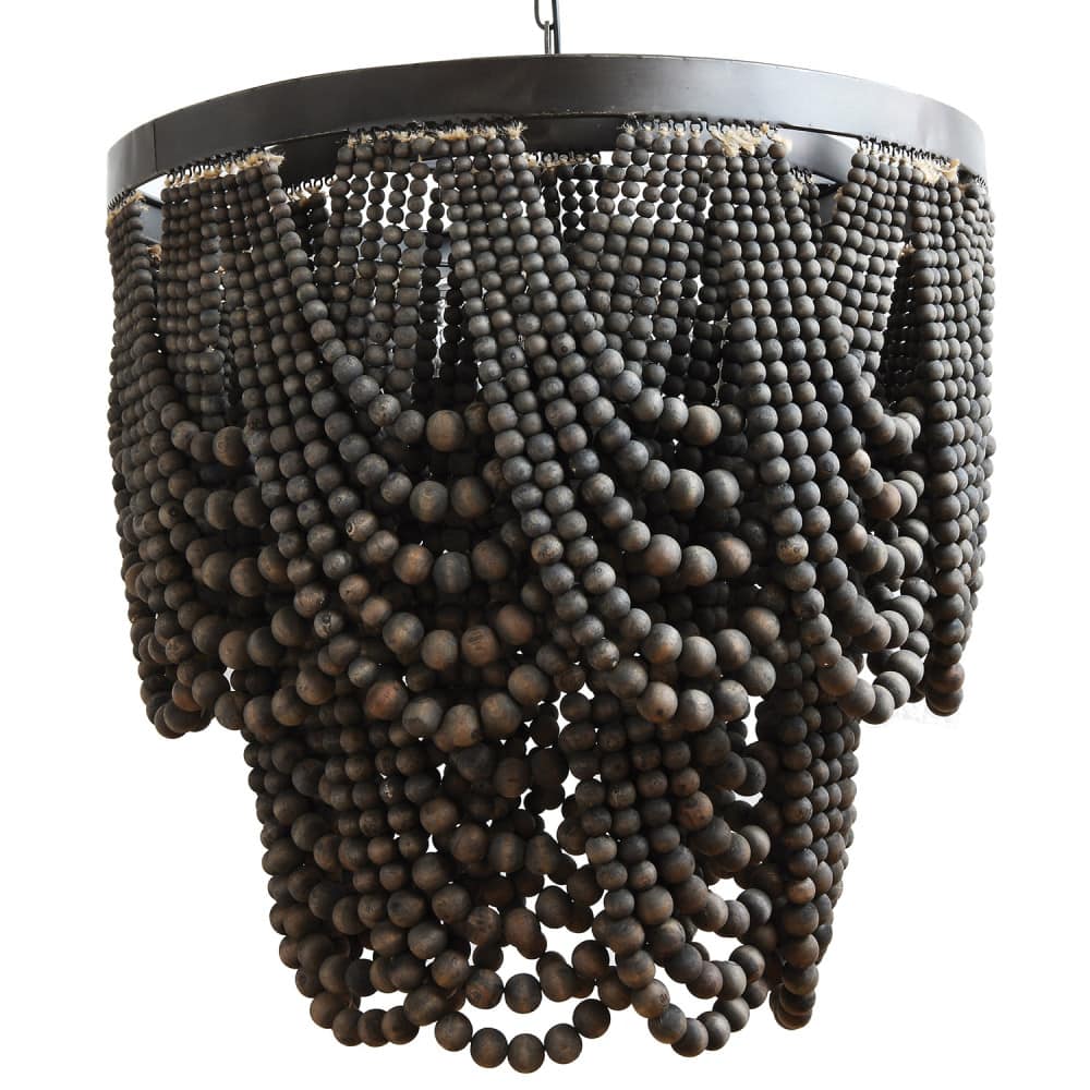 27.5&#x22; 2-Tier Draped Wood Bead Chandelier