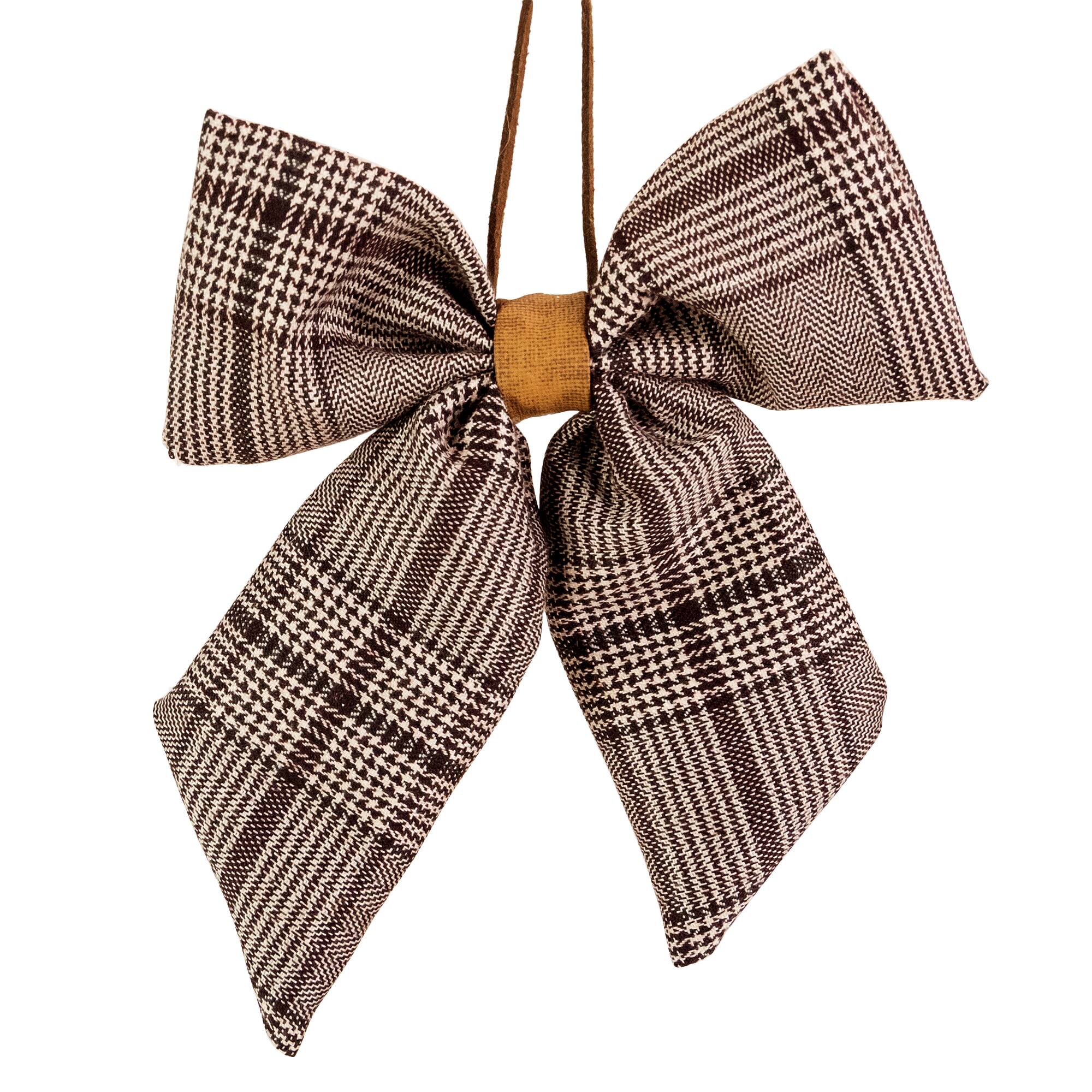 19" Black & White Plaid Two Loop Christmas Bow Decoration