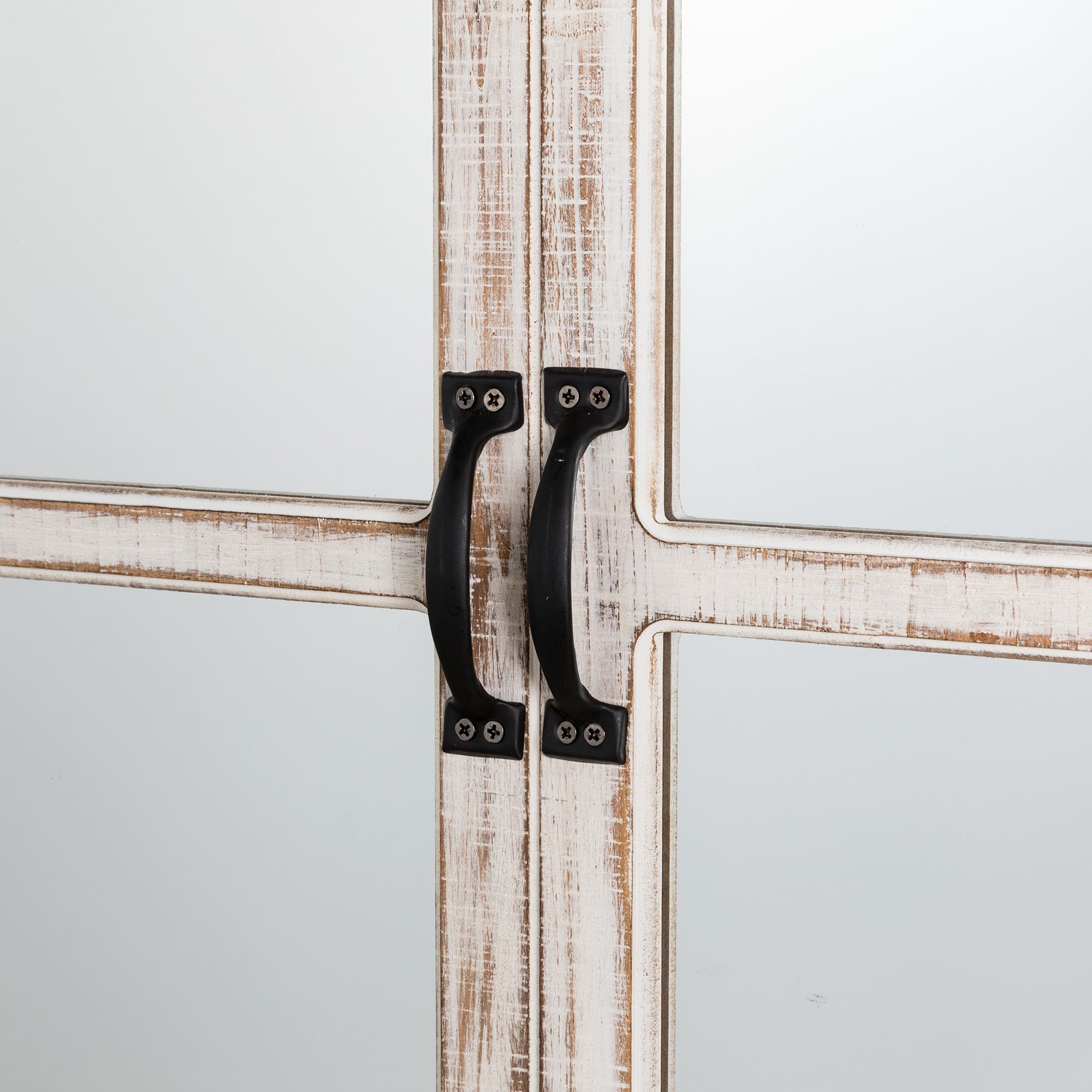 Glitzhome® 31.5" Washed White Wooden Farmhouse Square Windowpane Wall Mirror