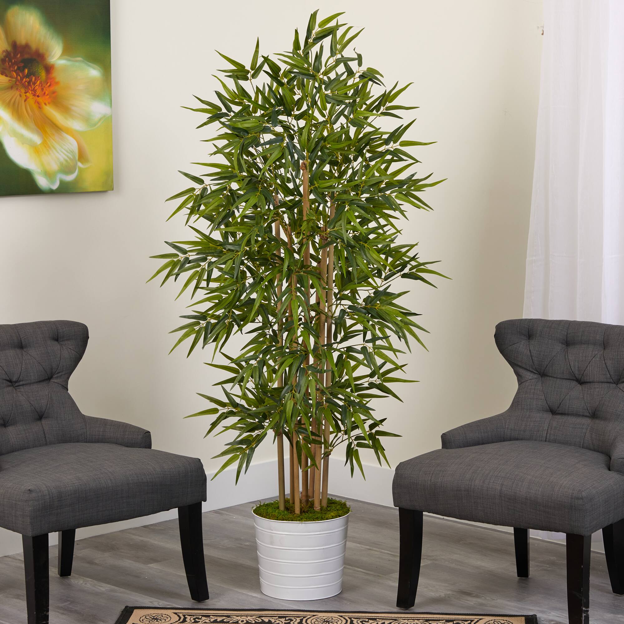 5.3ft. Bamboo Tree in White Tin Planter