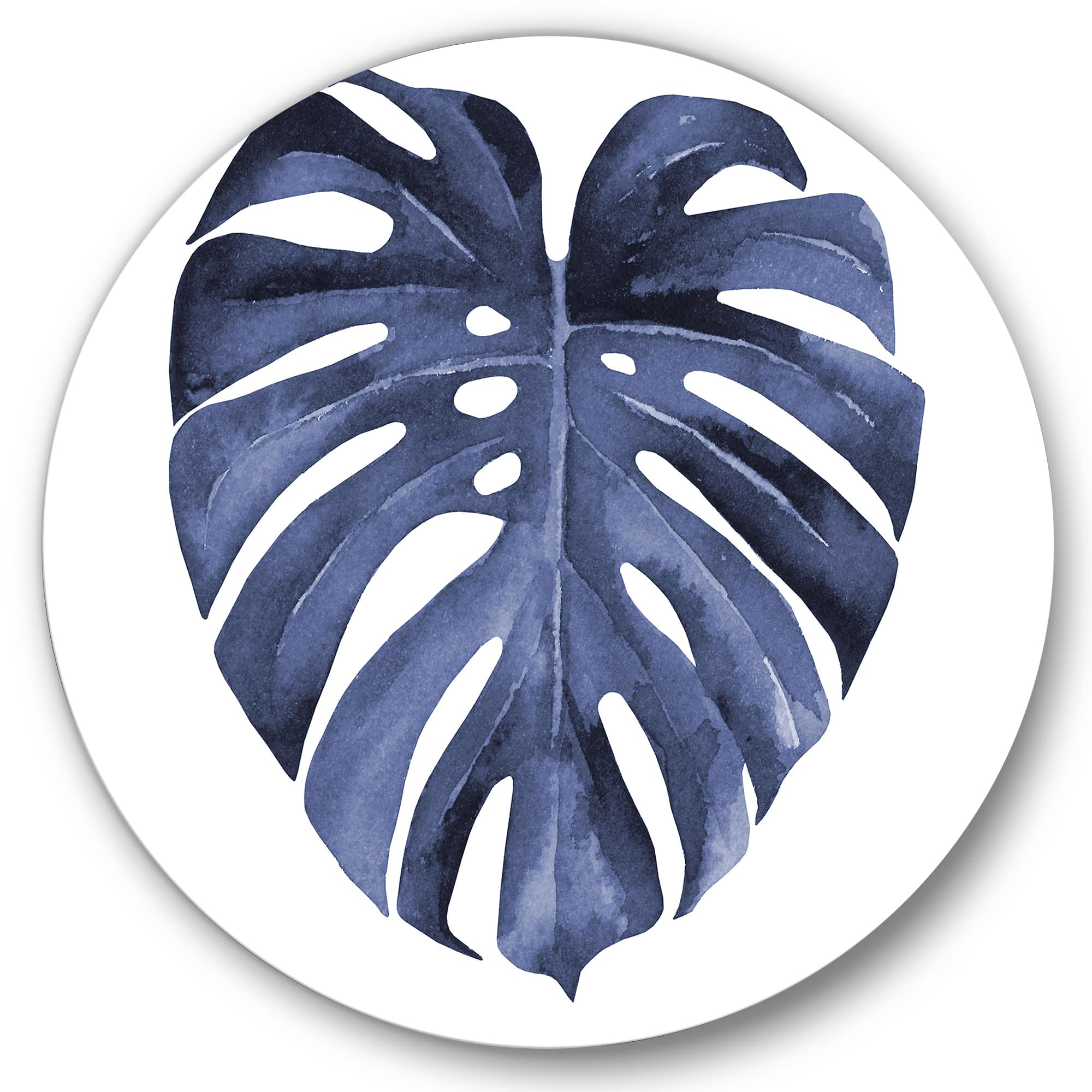 Designart - Tropical Blue Watercolour Leaves III - Traditional Metal Circle Wall Art