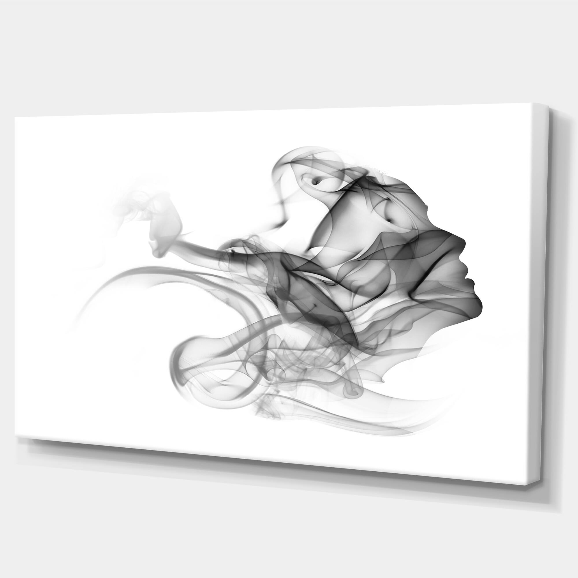 Designart - Woman and Smoke Double Exposure - Portrait Canvas Art Print