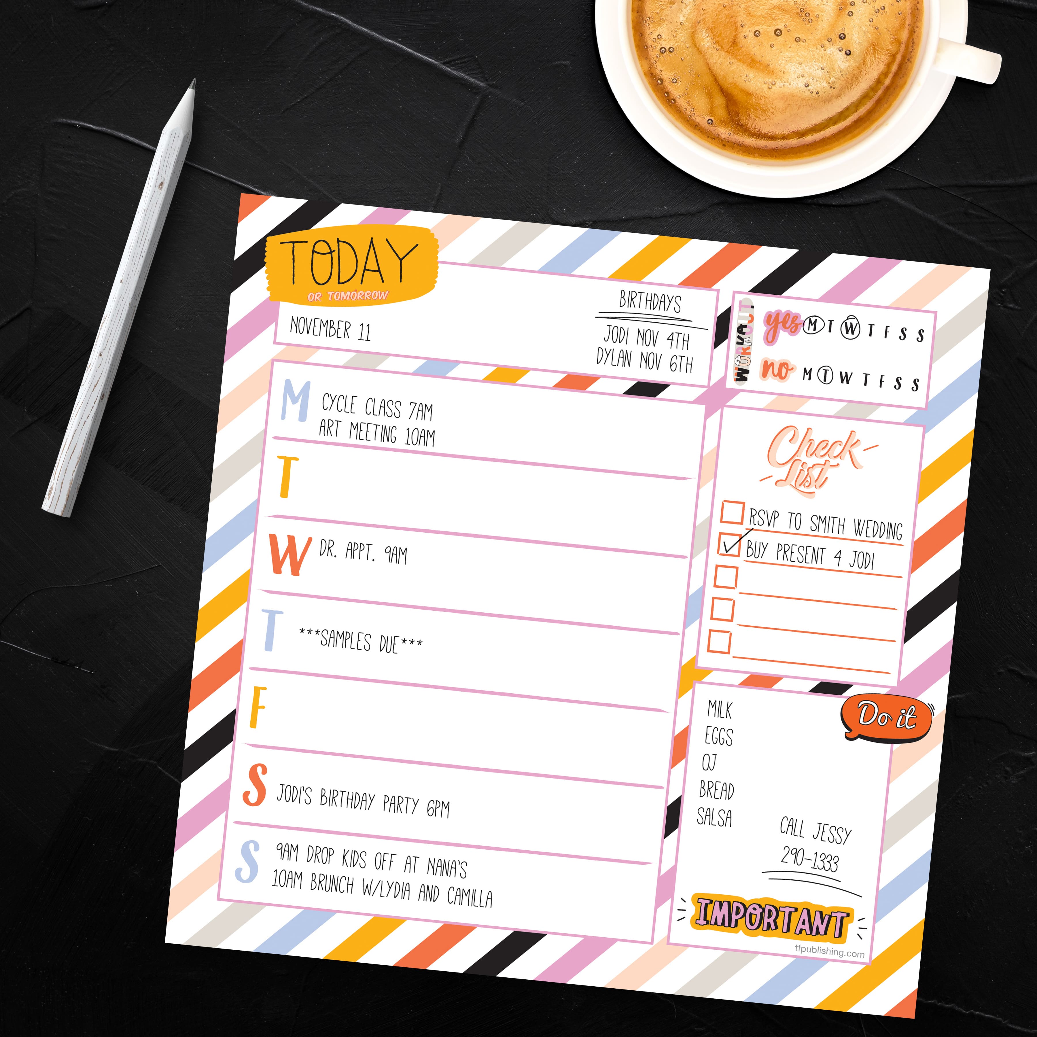 TF Publishing Super Stripe Weekly Square Schedule Pad