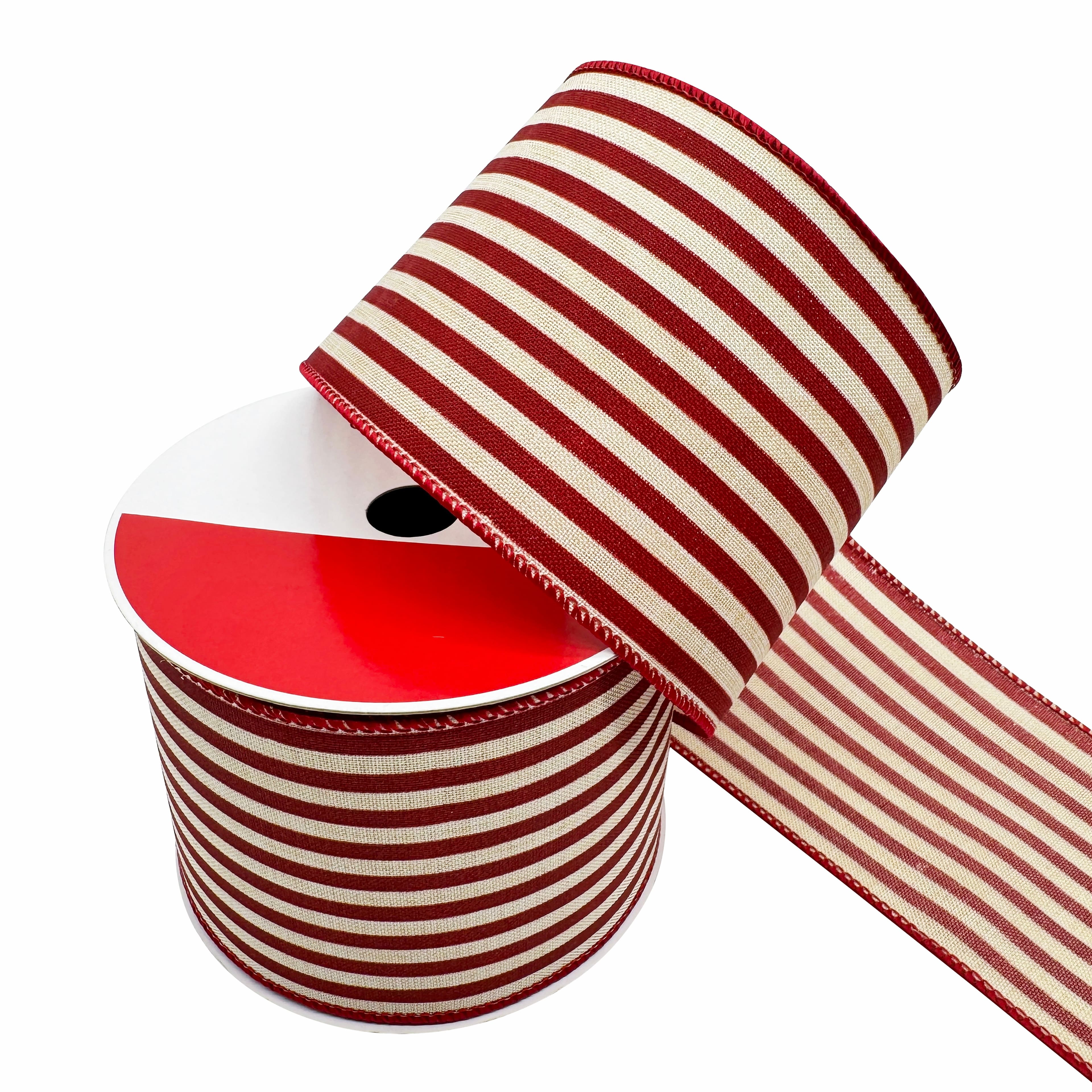 3.5&#x22; x 25ft. Red Ticking Wired Ribbon by Celebrate It&#xAE;