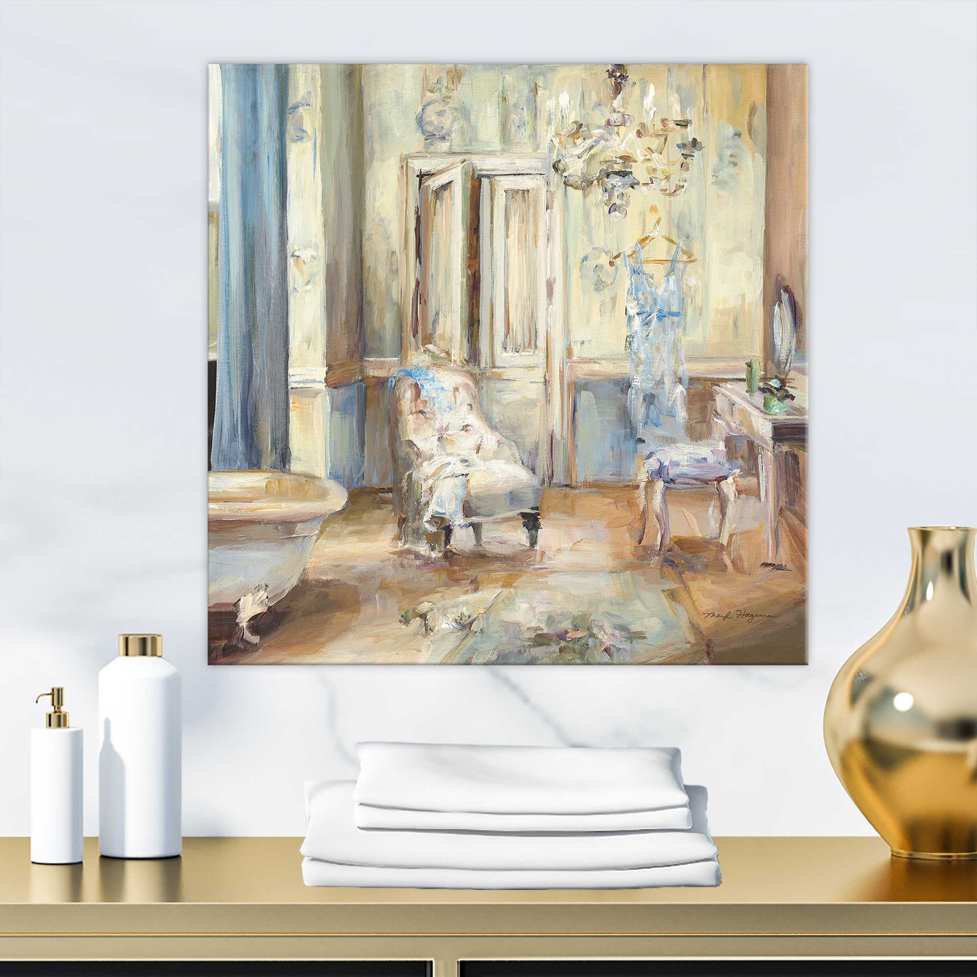 Designart - French Boudoir Bath I - Traditional Bathroom Premium Canvas Wall Art