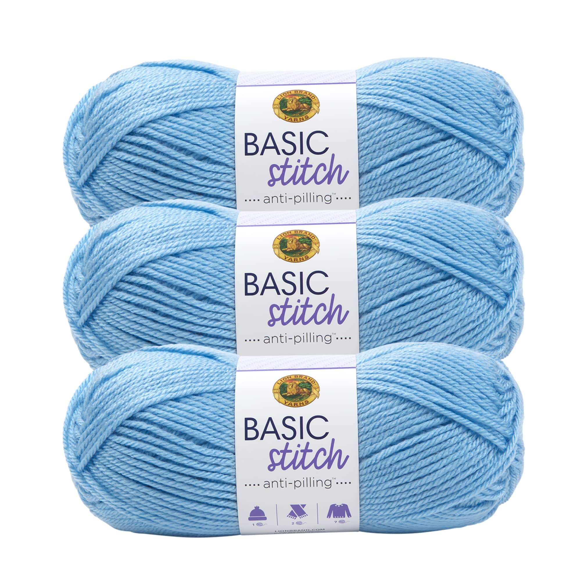 Lion Brand Yarn Basic Stitch Anti-pilling Knitting Yarn, Yarn for Crocheting, 3-Pack, Sage