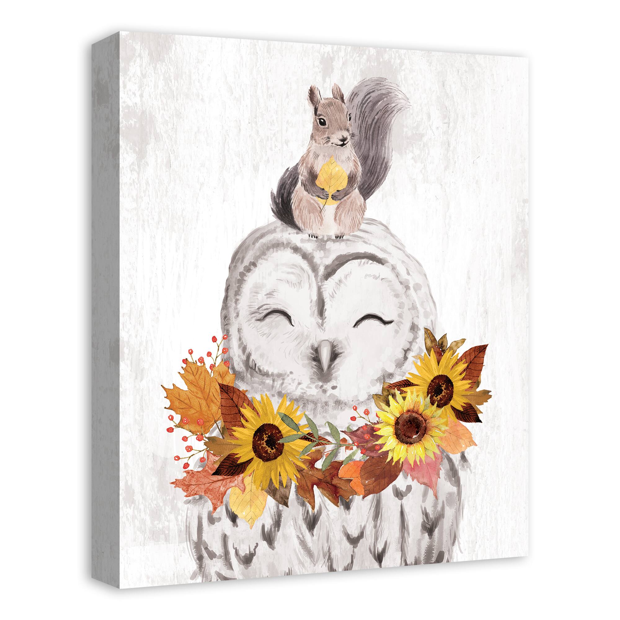 Owl & Squirrel Canvas Wall Art