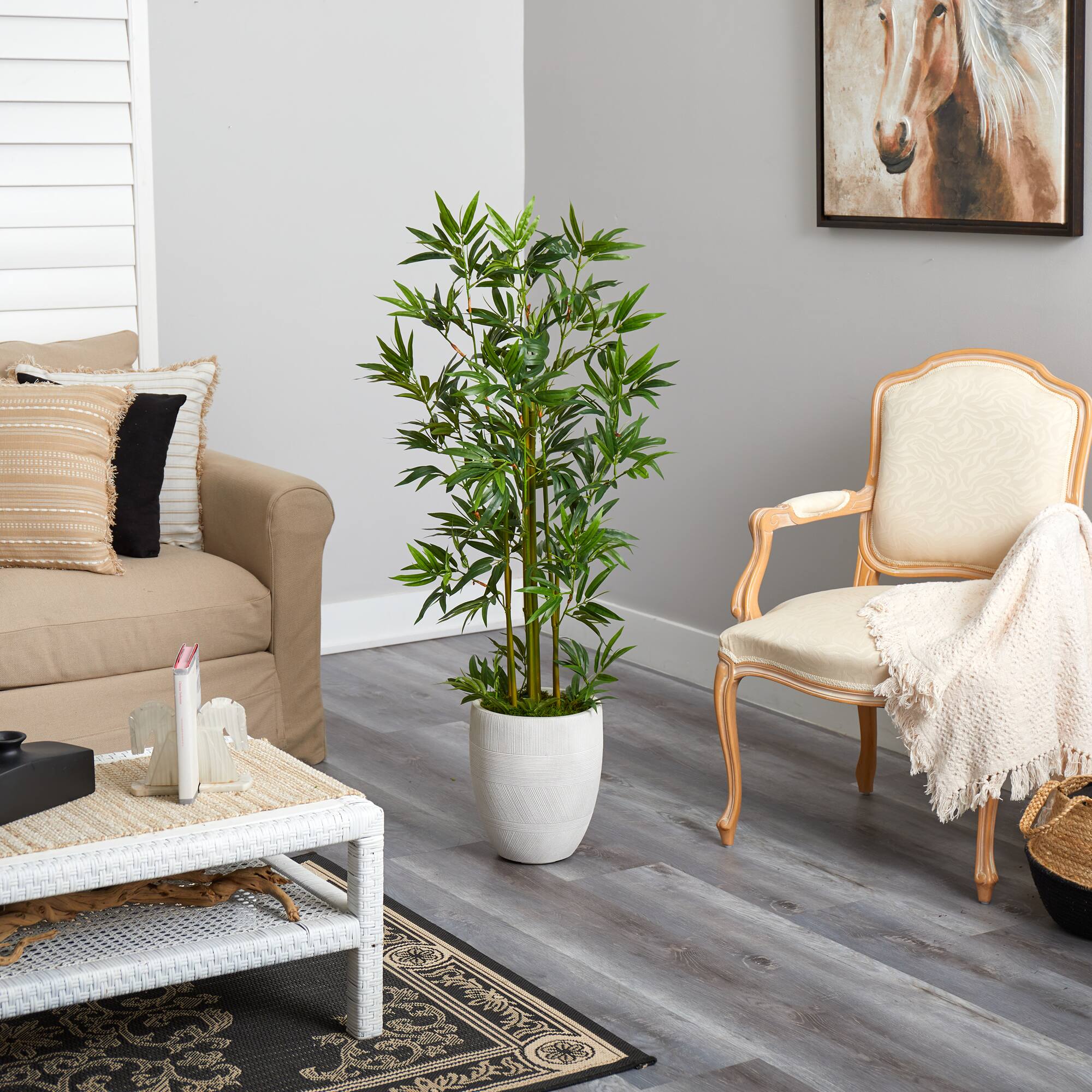 4ft. Bamboo Palm Tree in White Planter