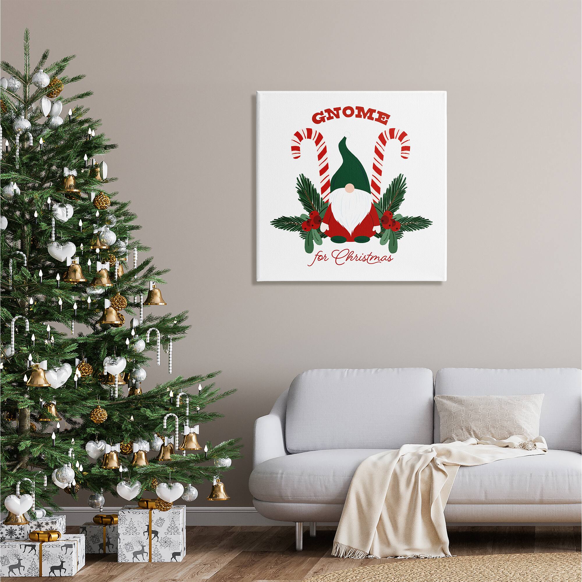Stupell Industries Gnome For Christmas Candy Canes Canvas Wall Art