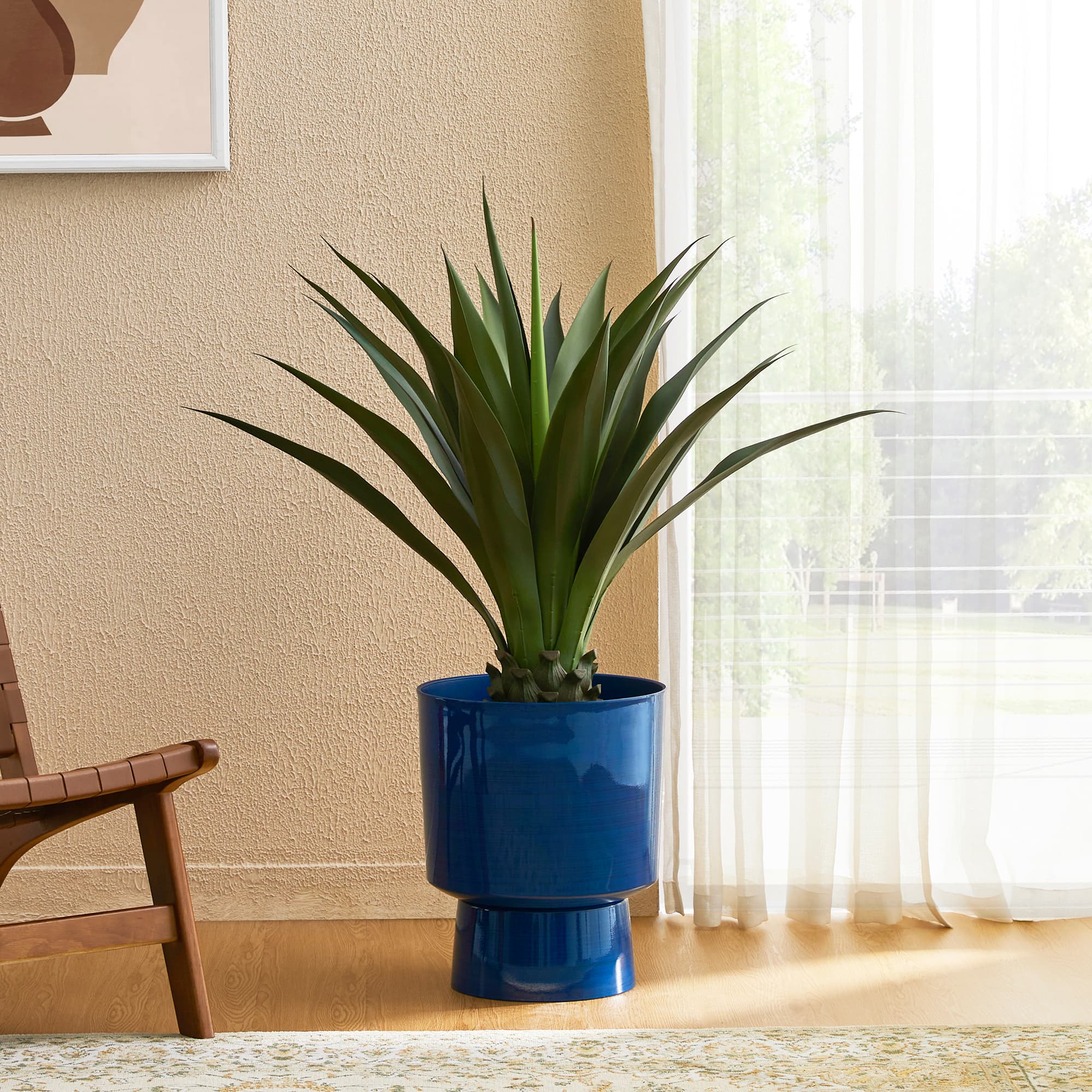 Glitzhome&#xAE; 16.75&#x22; Cobalt Blue Faux Ceramic Urn Plastic Planters, 2ct.