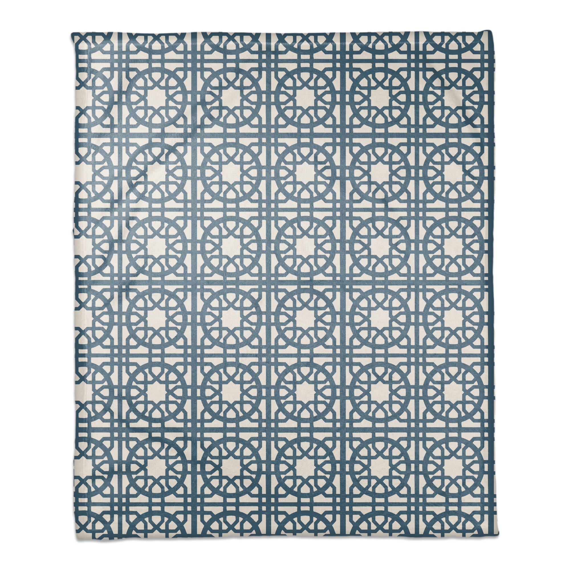 Blue Geometric Tile Coral Fleece Blanket