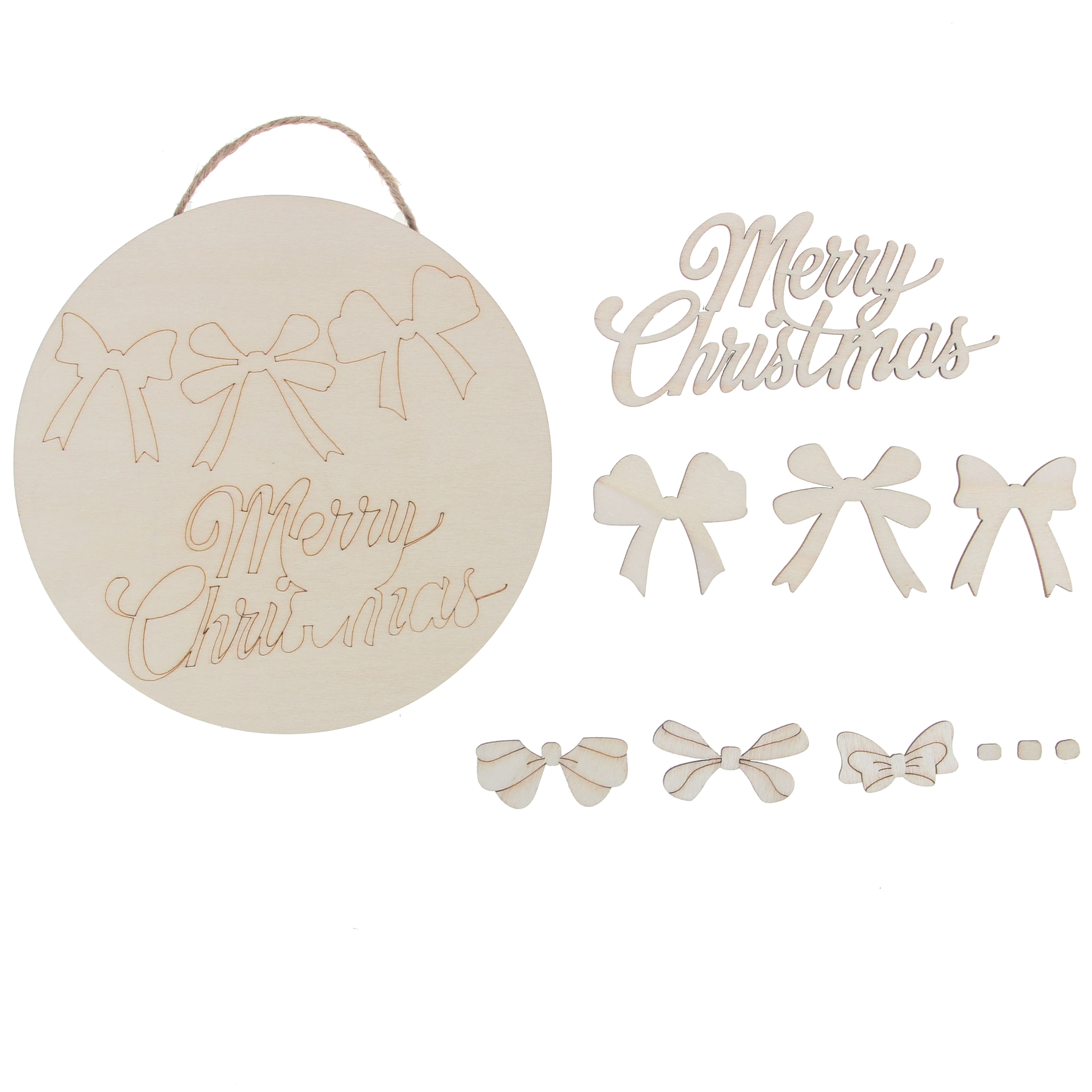 6&#x22; Merry Christmas Bows Plaque DIY Wood D&#xE9;cor Kit by Make Market&#xAE;