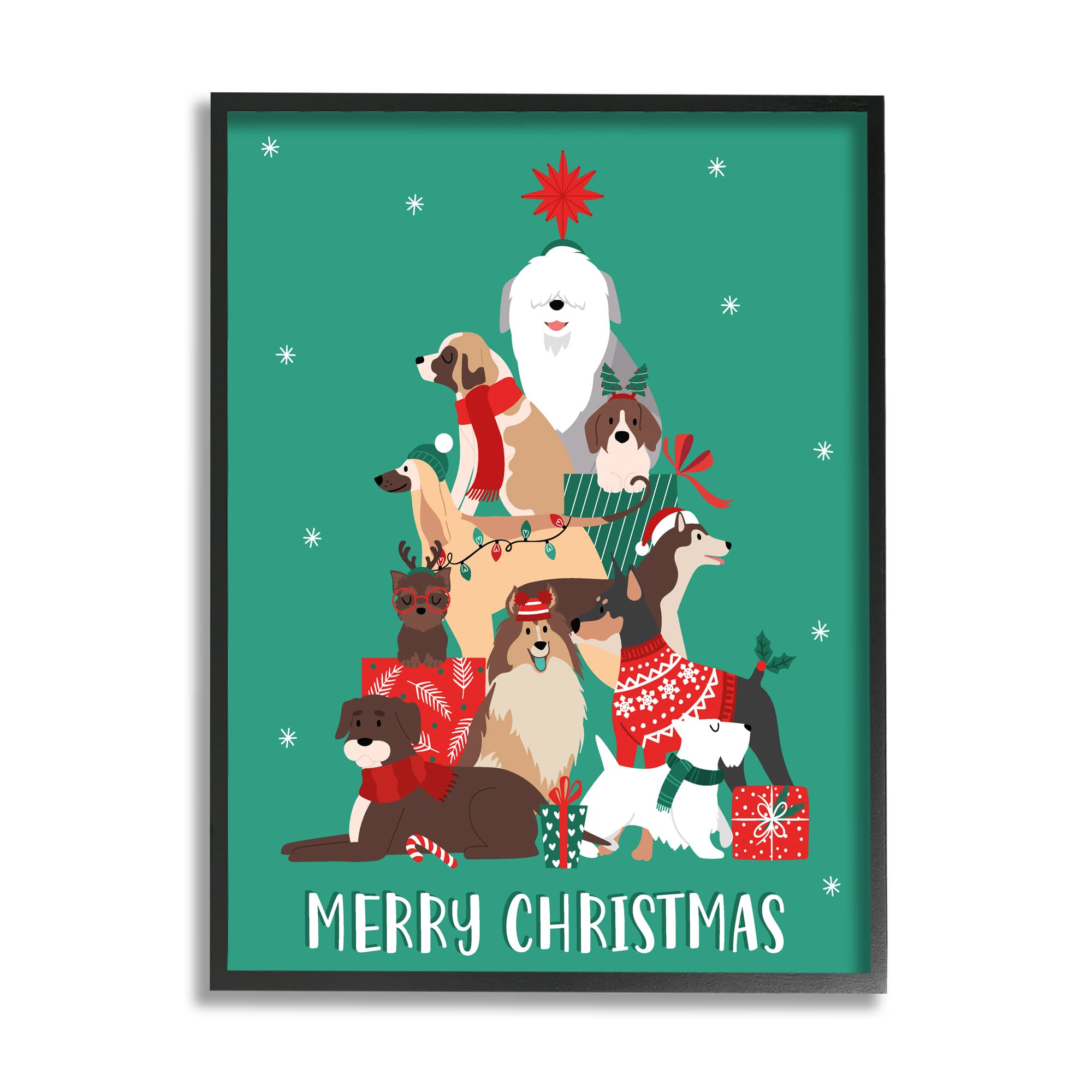 Stupell Industries Merry Christmas Happy Dog Gifts Framed Giclee Art