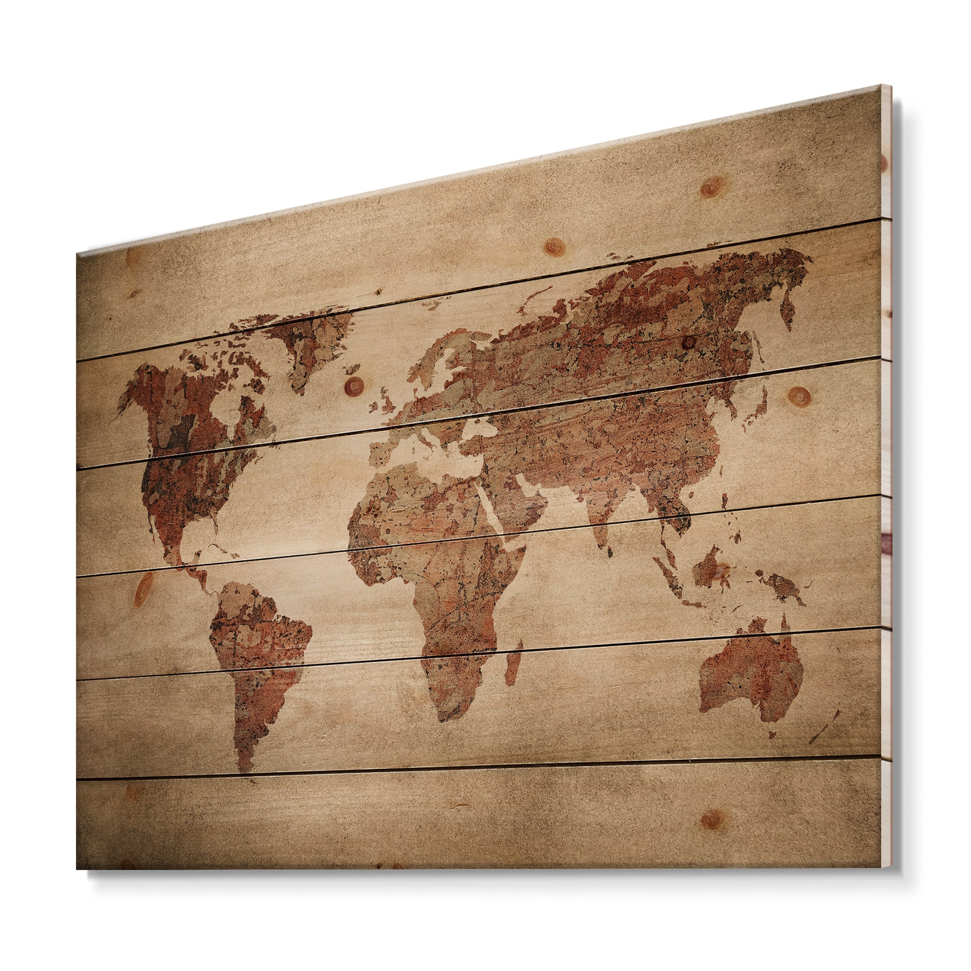 Designart - Ancient Map of The World VII - Vintage Print on Natural Pine Wood