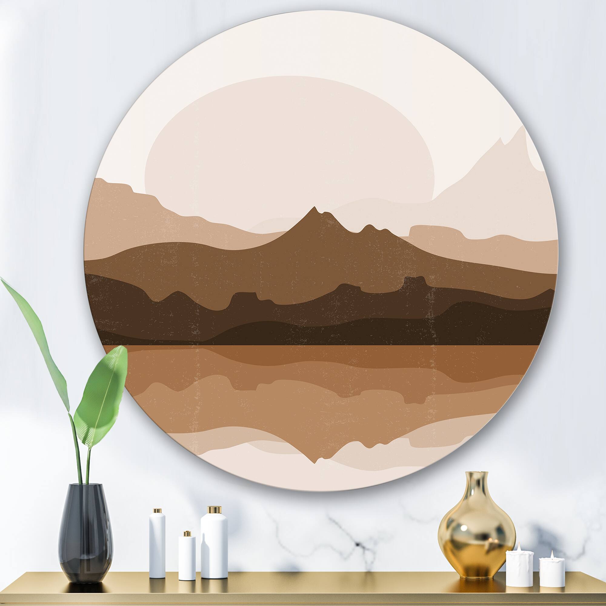 Designart - Minimalist Terracotta Landscape - Modern Metal Circle Wall Art