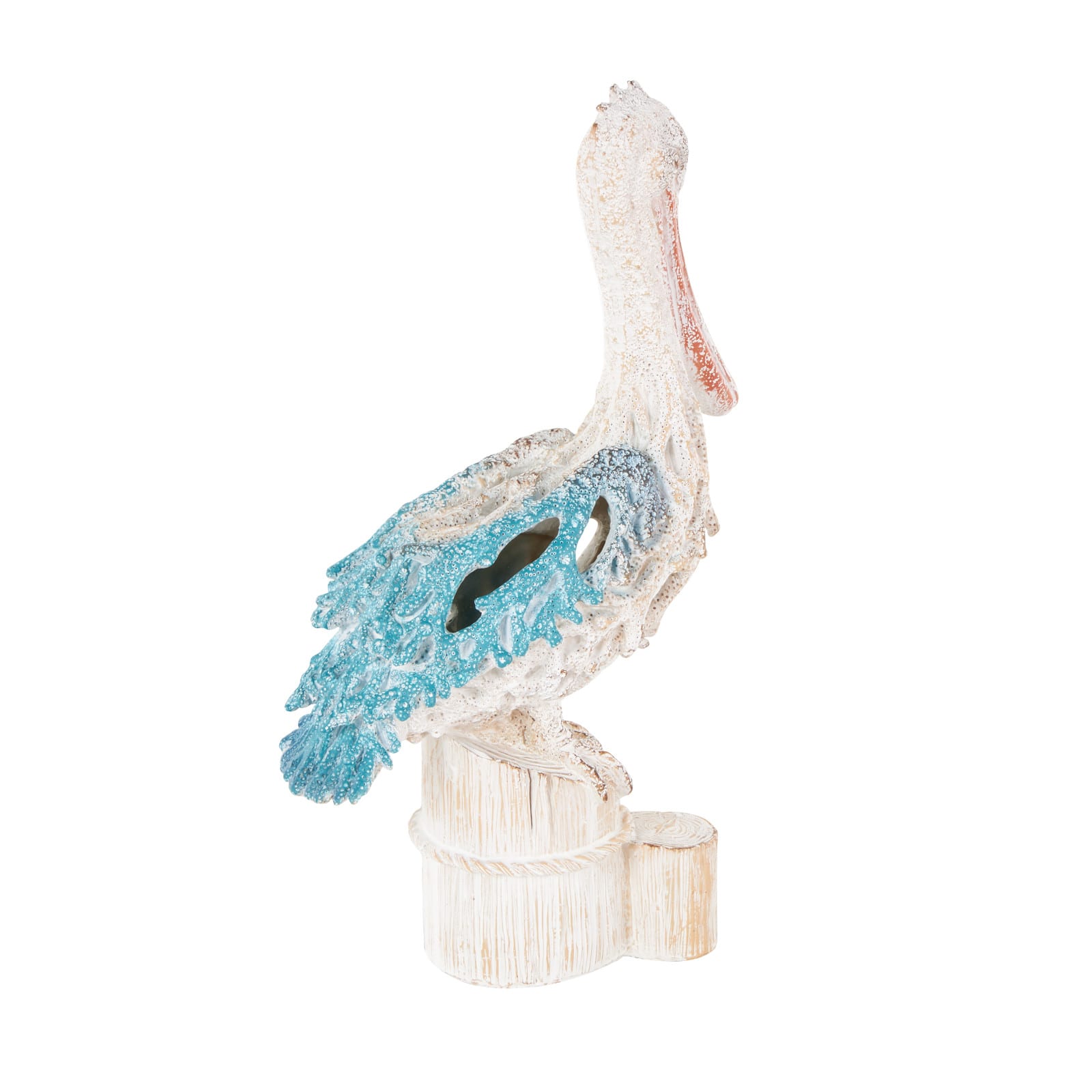 13.25" Pelican Textured Decorative Sculpture with Feathers & Round Blocks