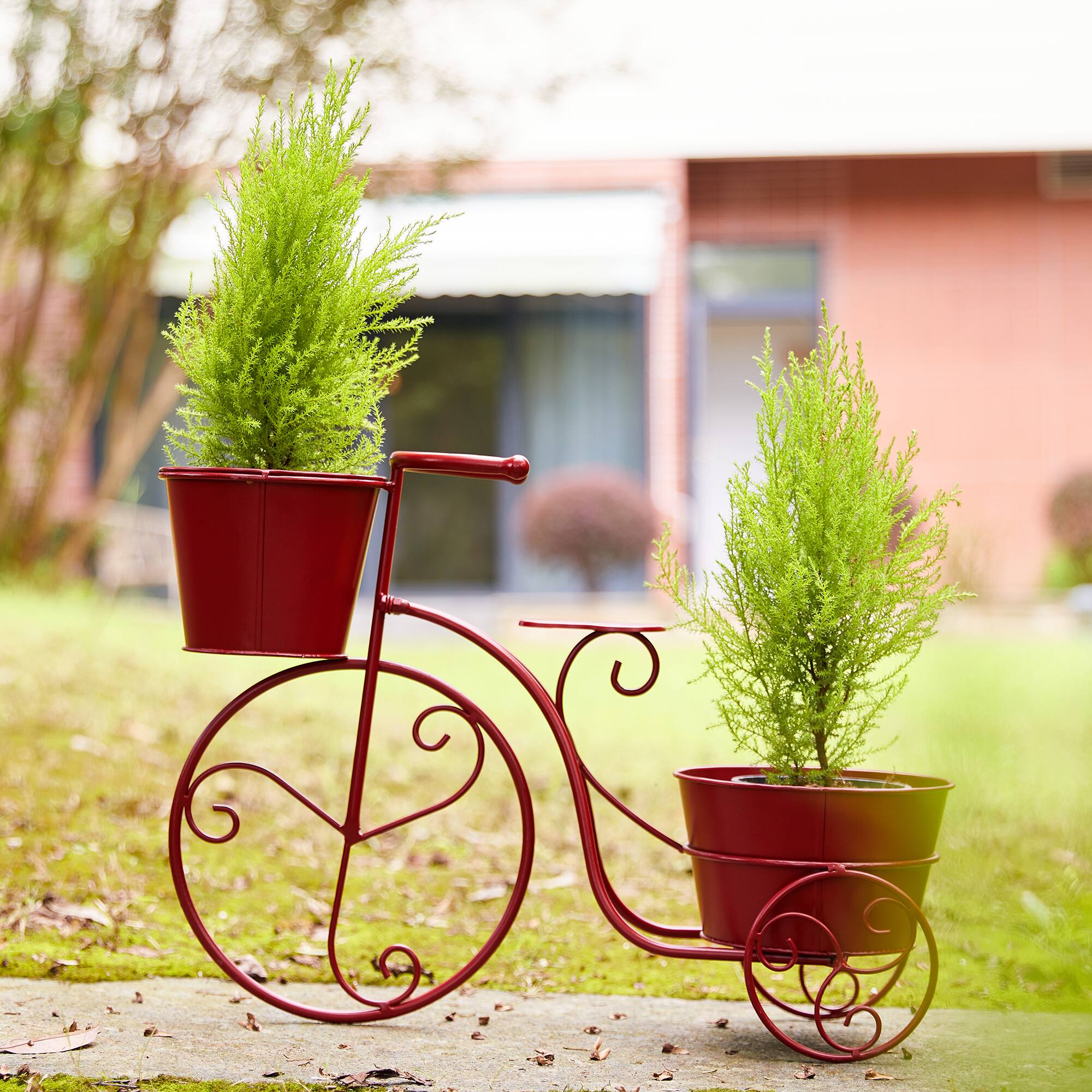 Glitzhome® 21.5'' Red Metal Bicycle Plant Stand