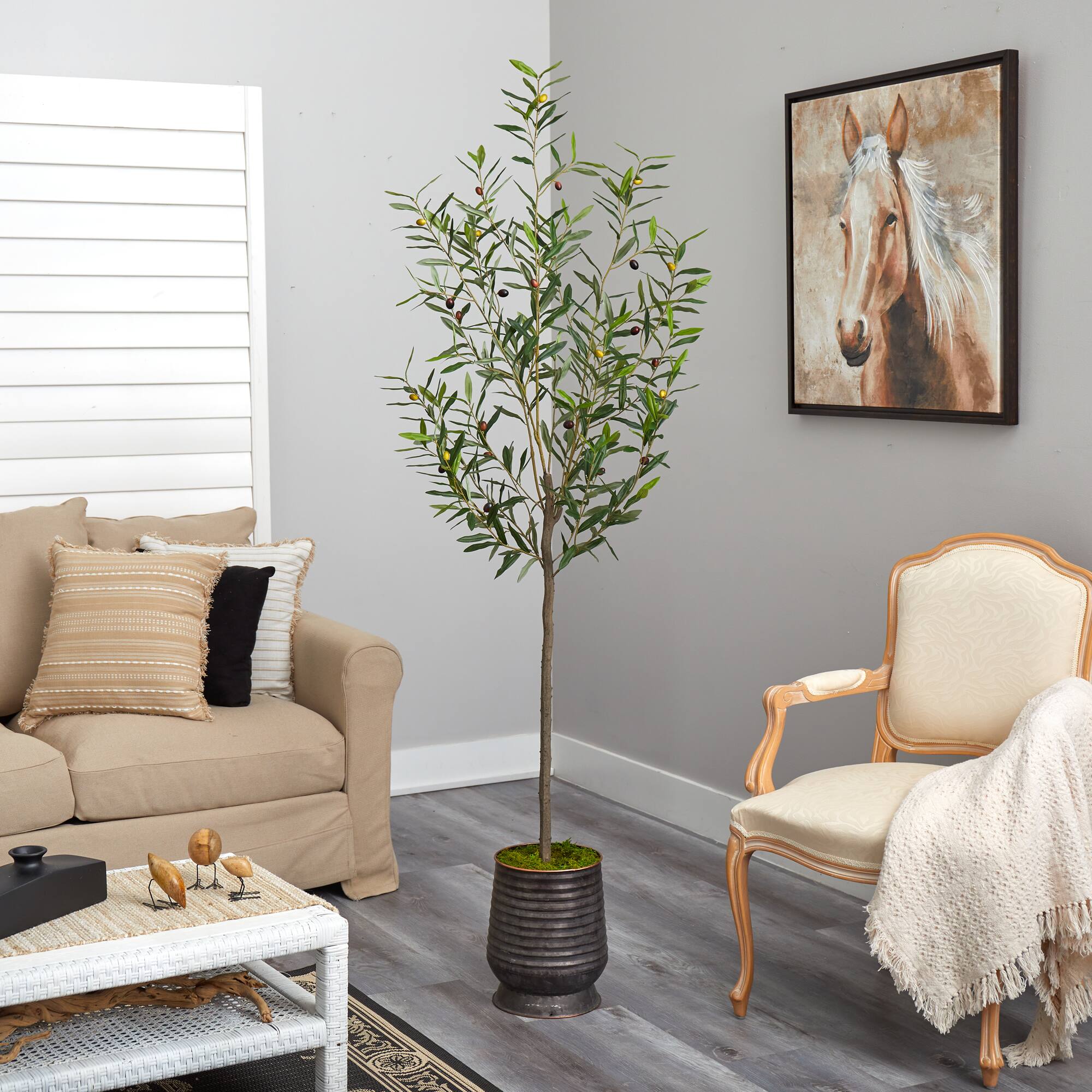 6ft. Olive Artificial Tree in Ribbed Metal Planter