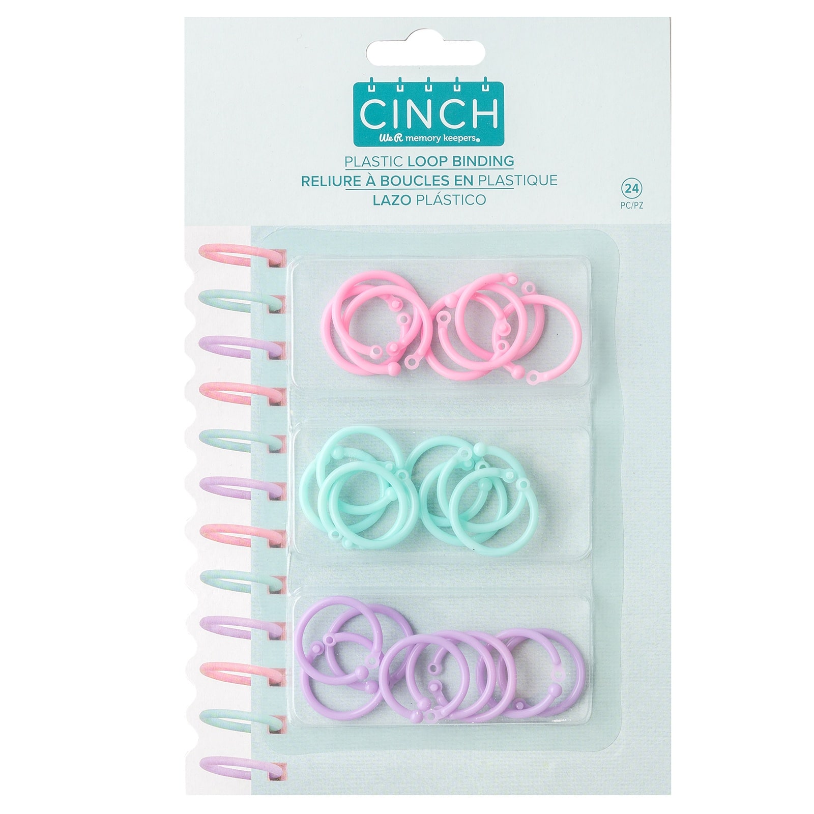 We R Memory Keepers® Cinch Pink, Lilac & Blue Plastic Loop Binding, 24ct.
