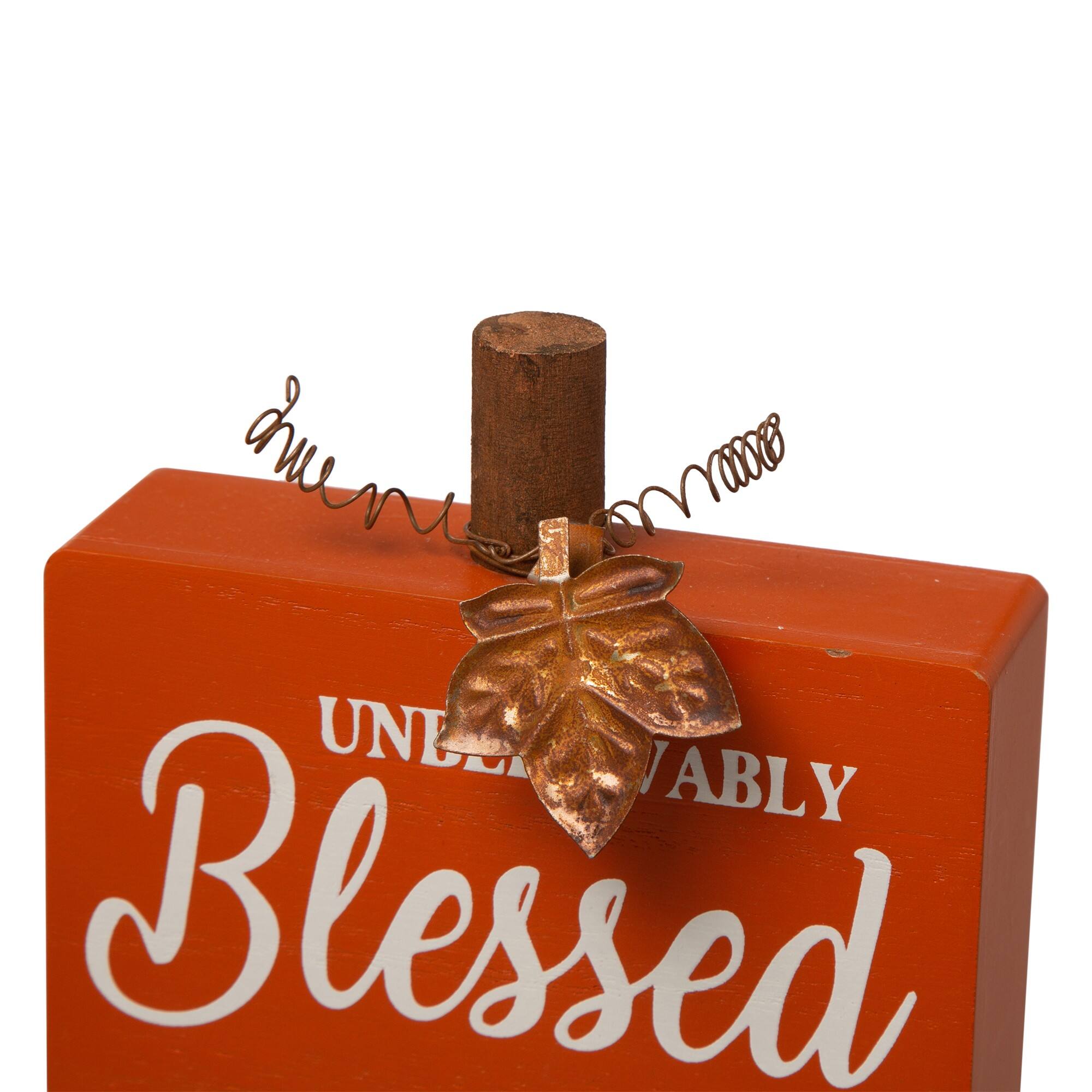 GlitzHome® Fall Wooden Pumpkin Tabletop Sign Set