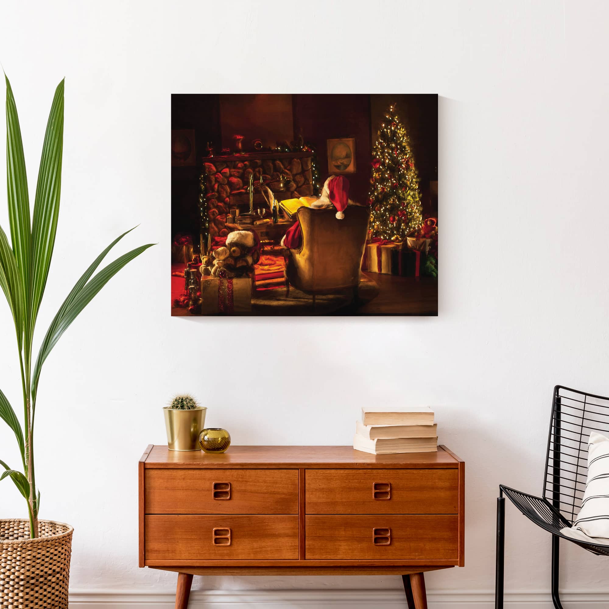 Santa By The Fireplace 24x20 Canvas Wall Art