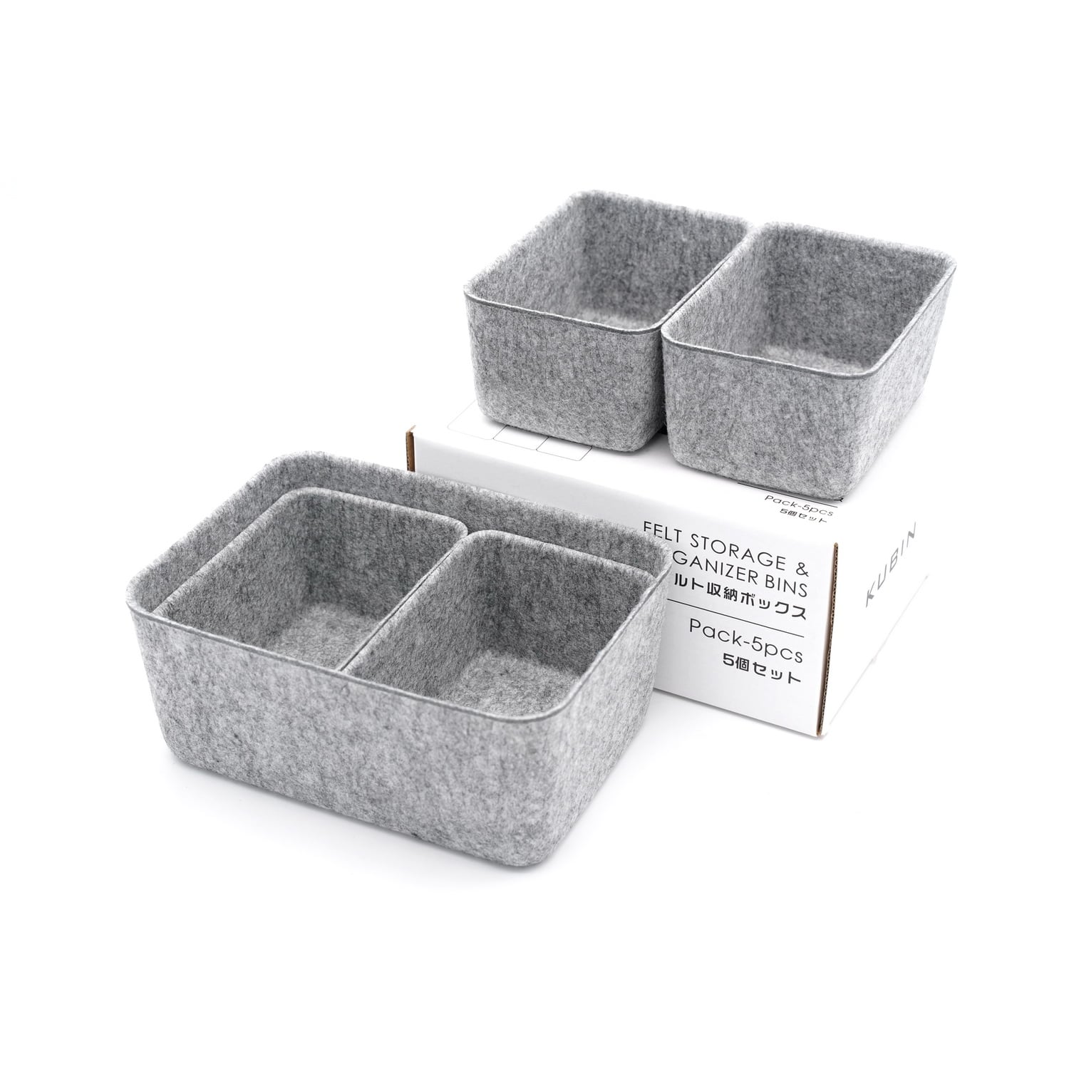 Welaxy Felt 5 Piece Drawer Organizer Bins