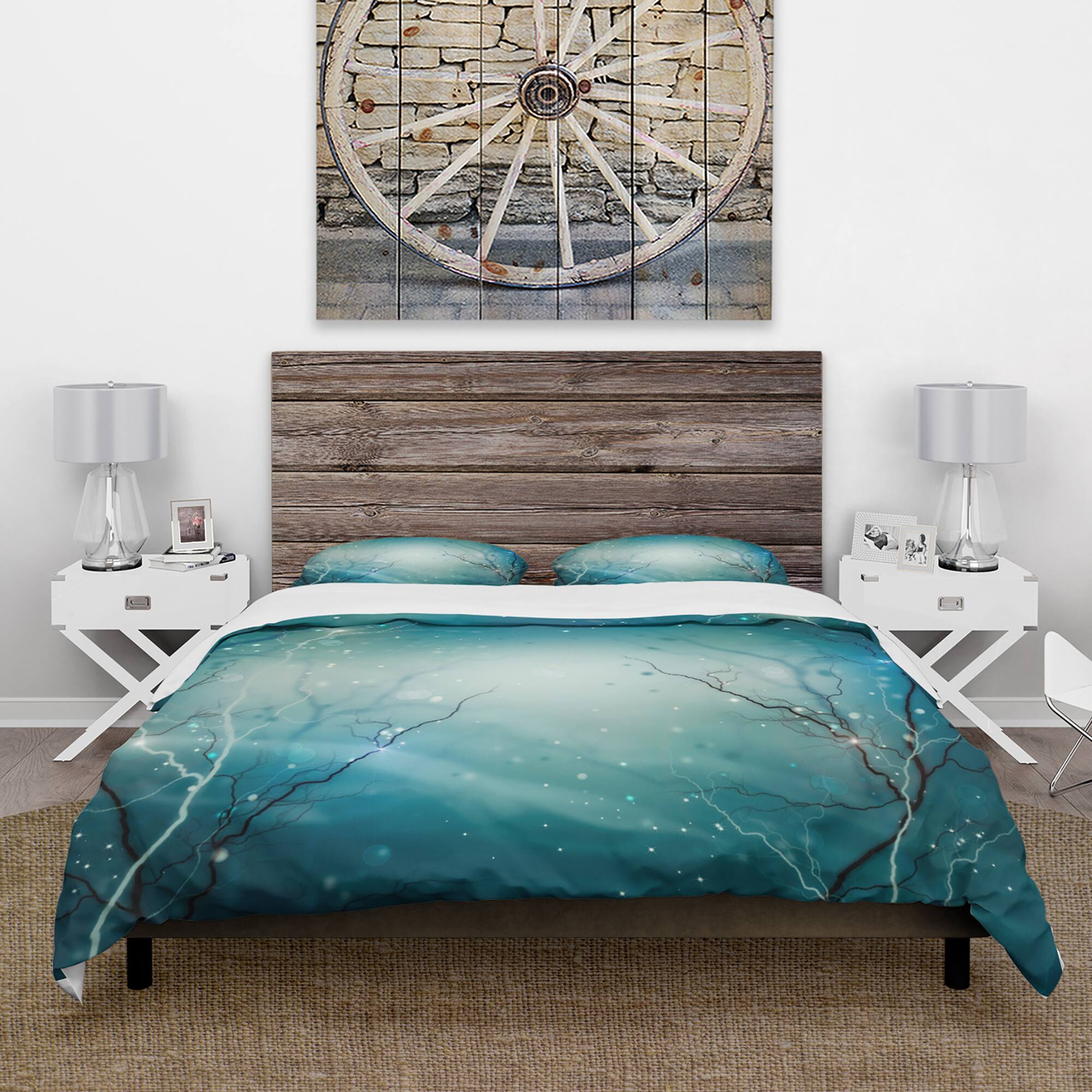 Designart 'Blue Winter Fantasy Forest' Cabin & Lodge Bedding Set - Duvet Cover & Shams