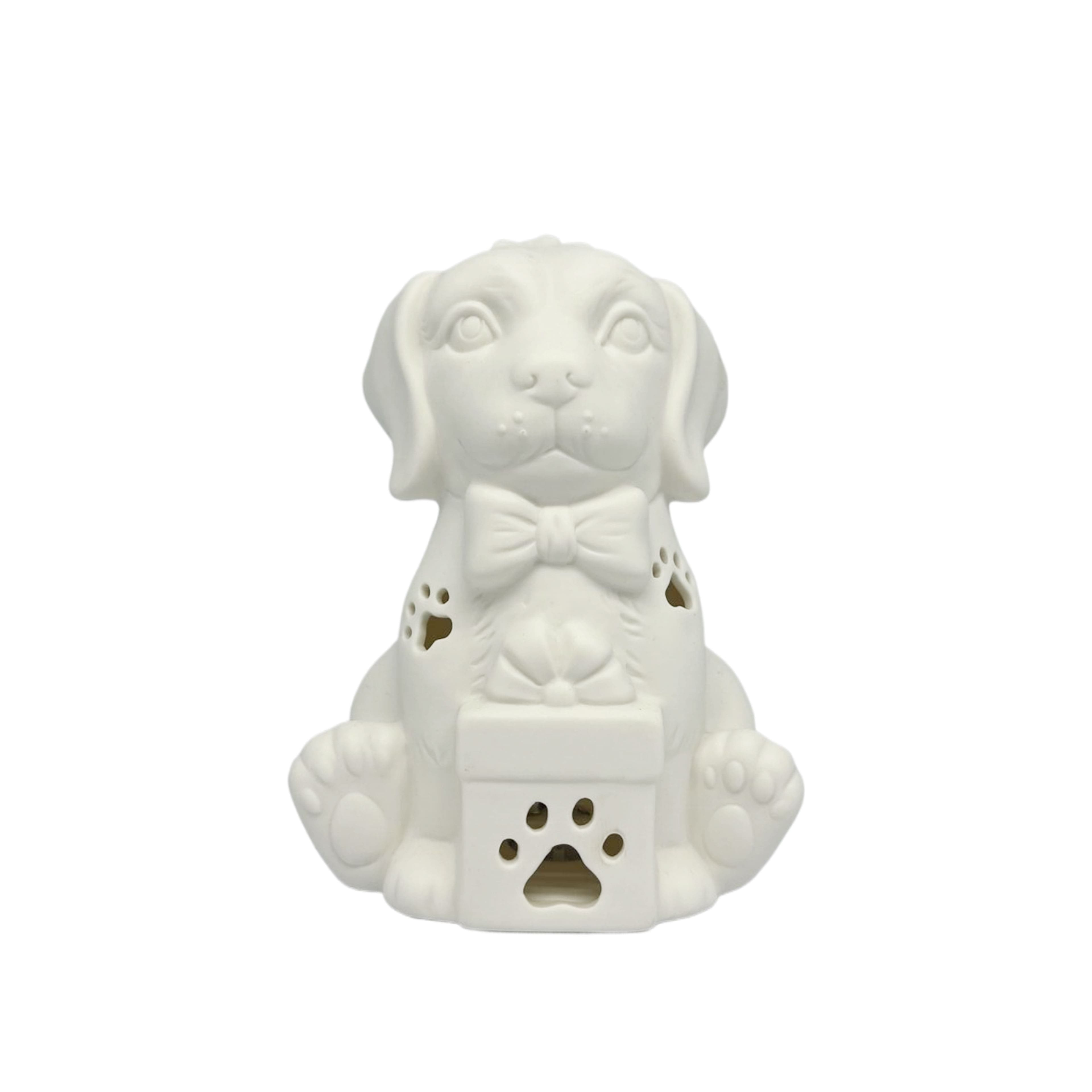 7.25&#x22; Dog with Gift DIY LED Ceramic D&#xE9;cor by Make Market&#xAE;