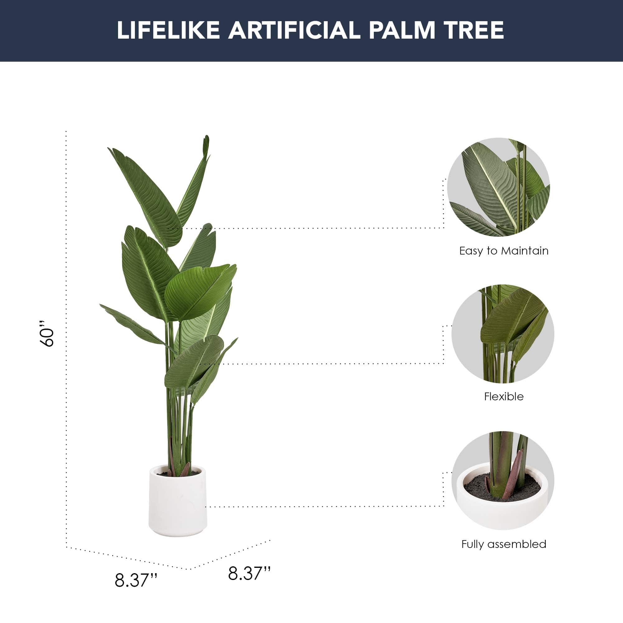 American Art Decor 5ft. Realistic Artificial Palm Tree in White Pot