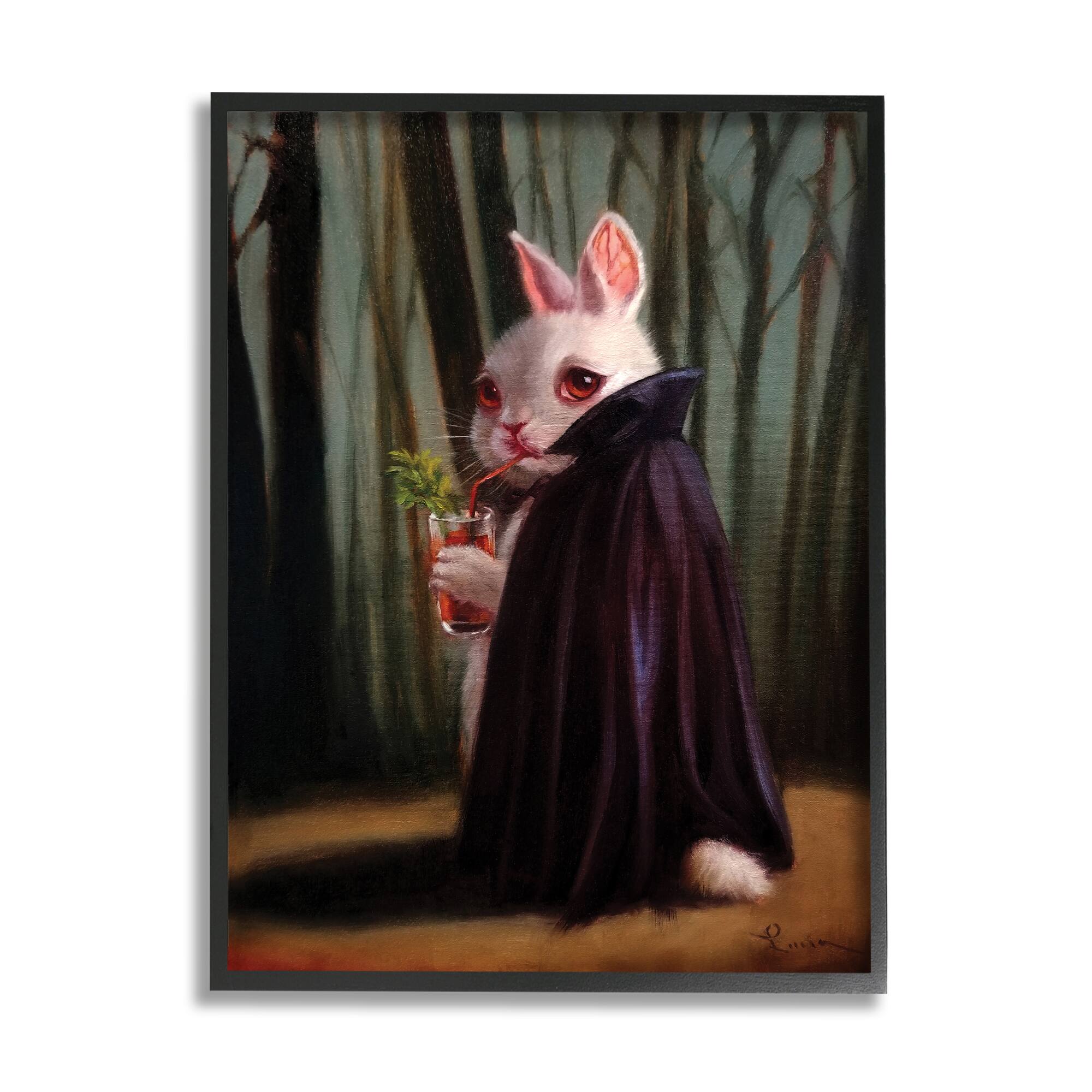 Stupell Industries Vampire Rabbit Drinking Bloody Mary Dark Forest Framed Wall Art