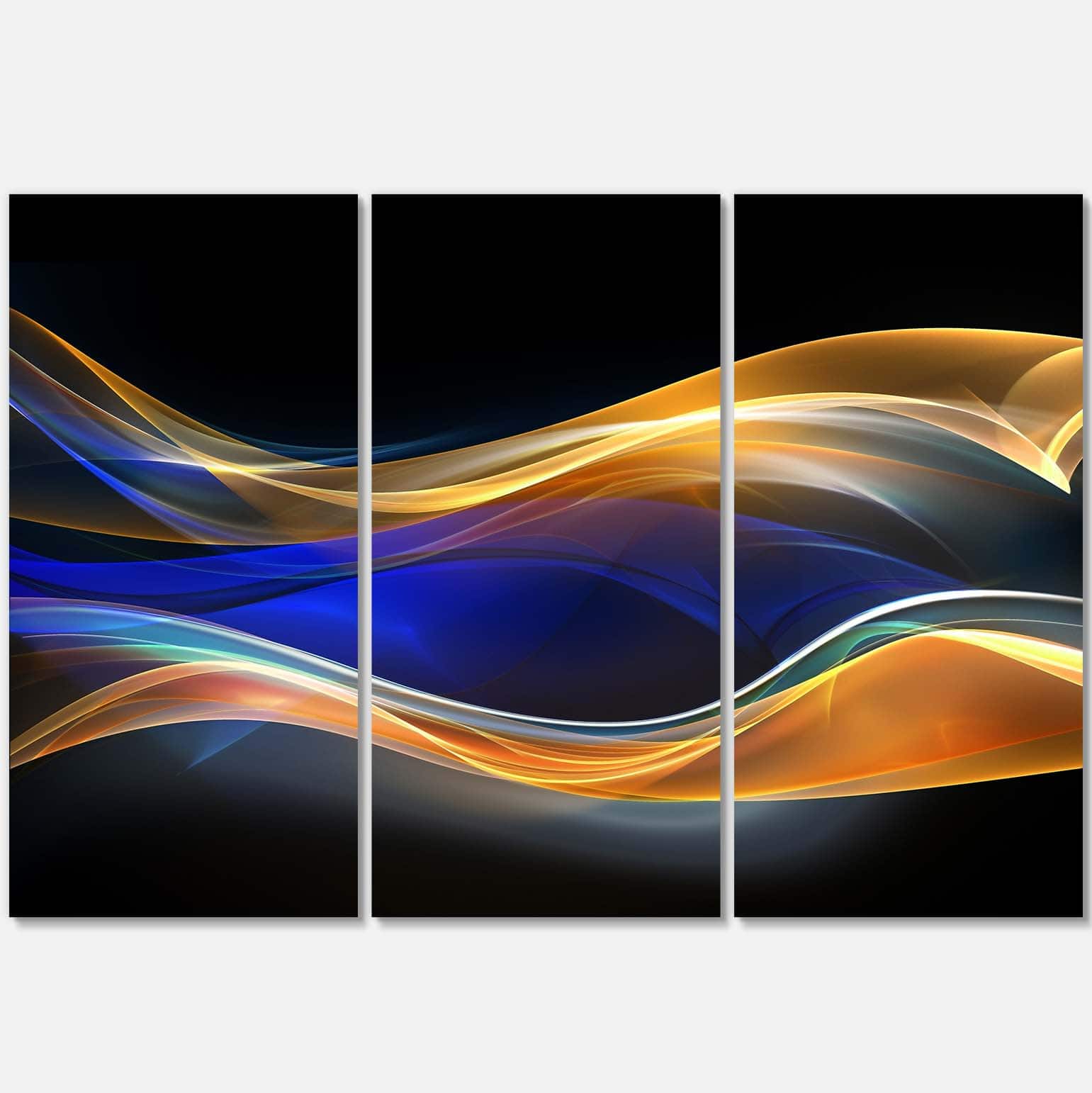 Designart - 3D Gold Blue Wave Design - Abstract Canvas art print