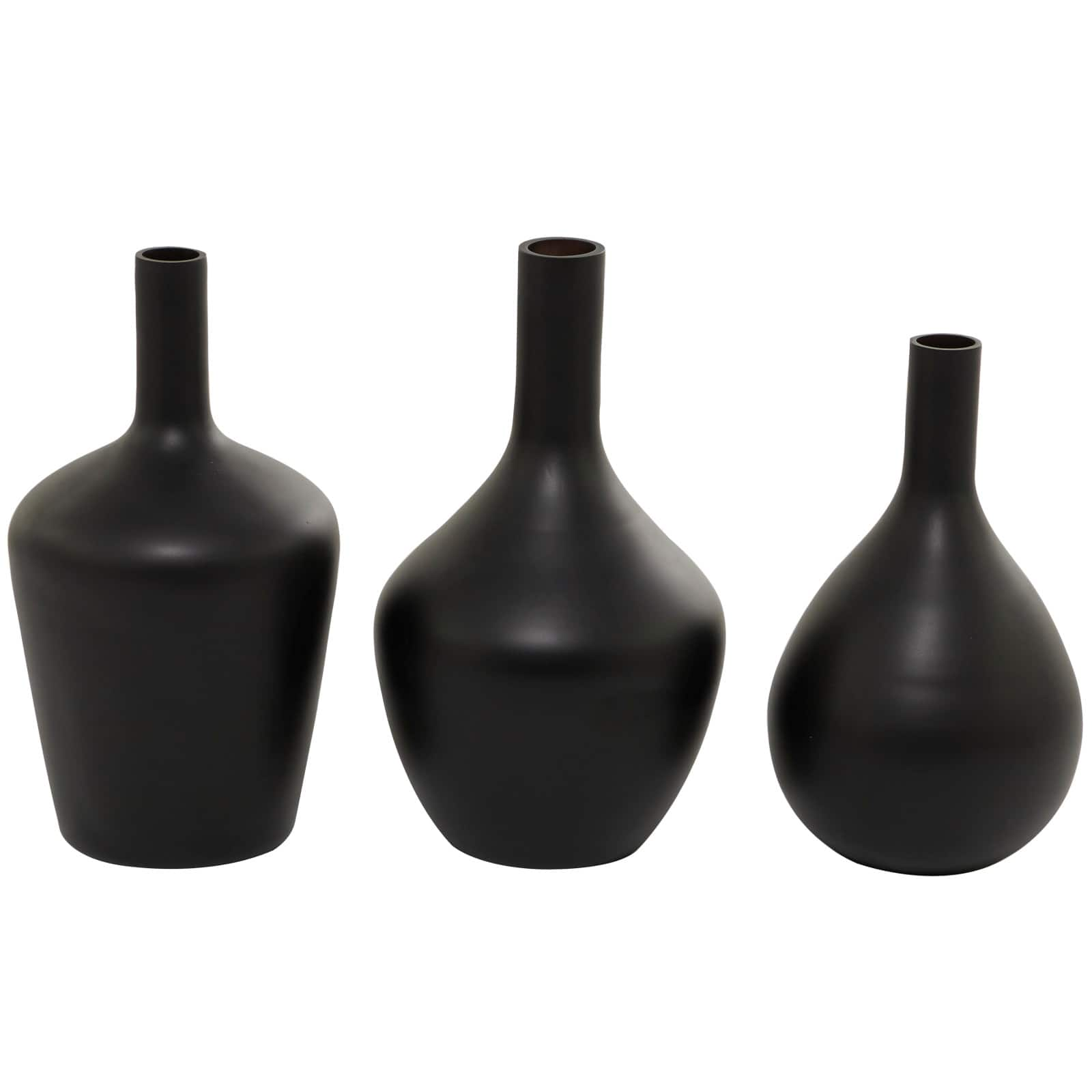 Black Glass Vase Set of 3 14, 13, 12