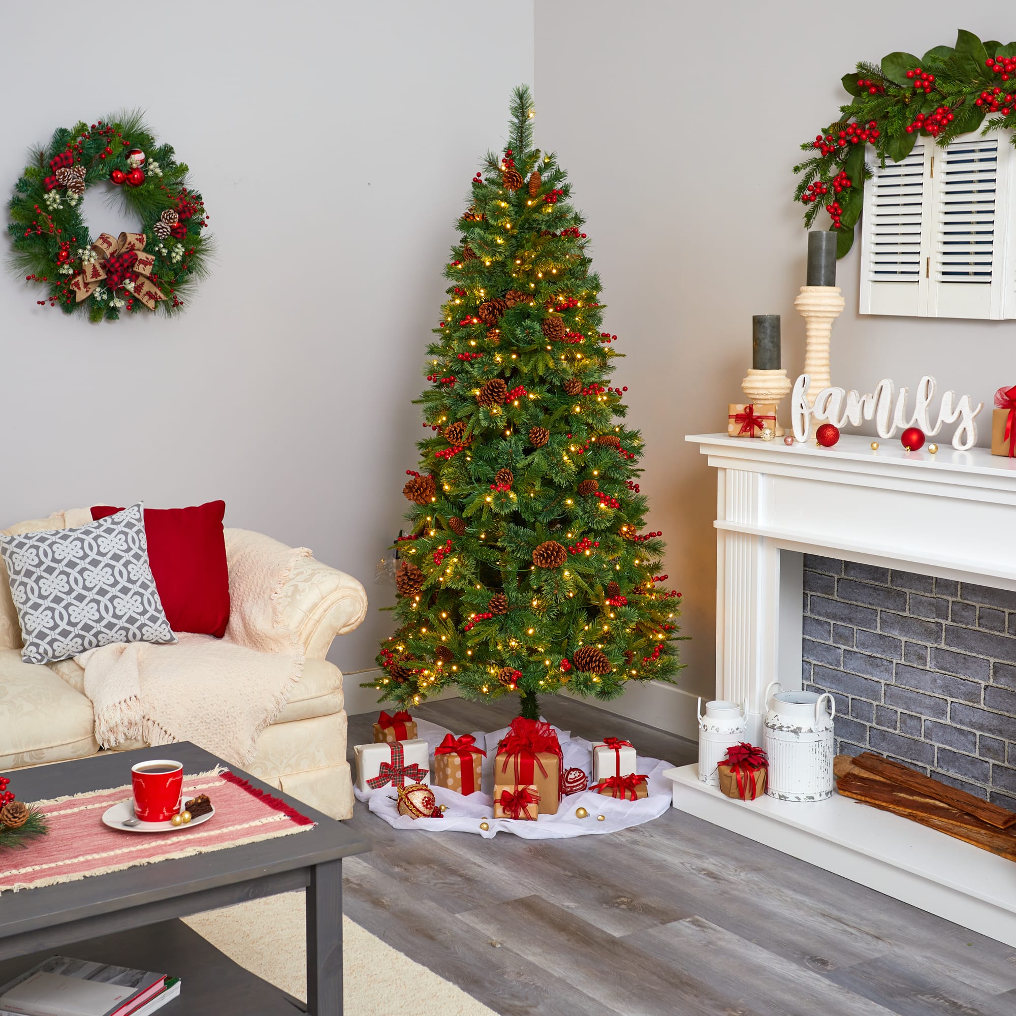 6.5ft. PreLit Norway Mixed Pine Artificial Christmas Tree, Clear LED Lights 6ft Christmas