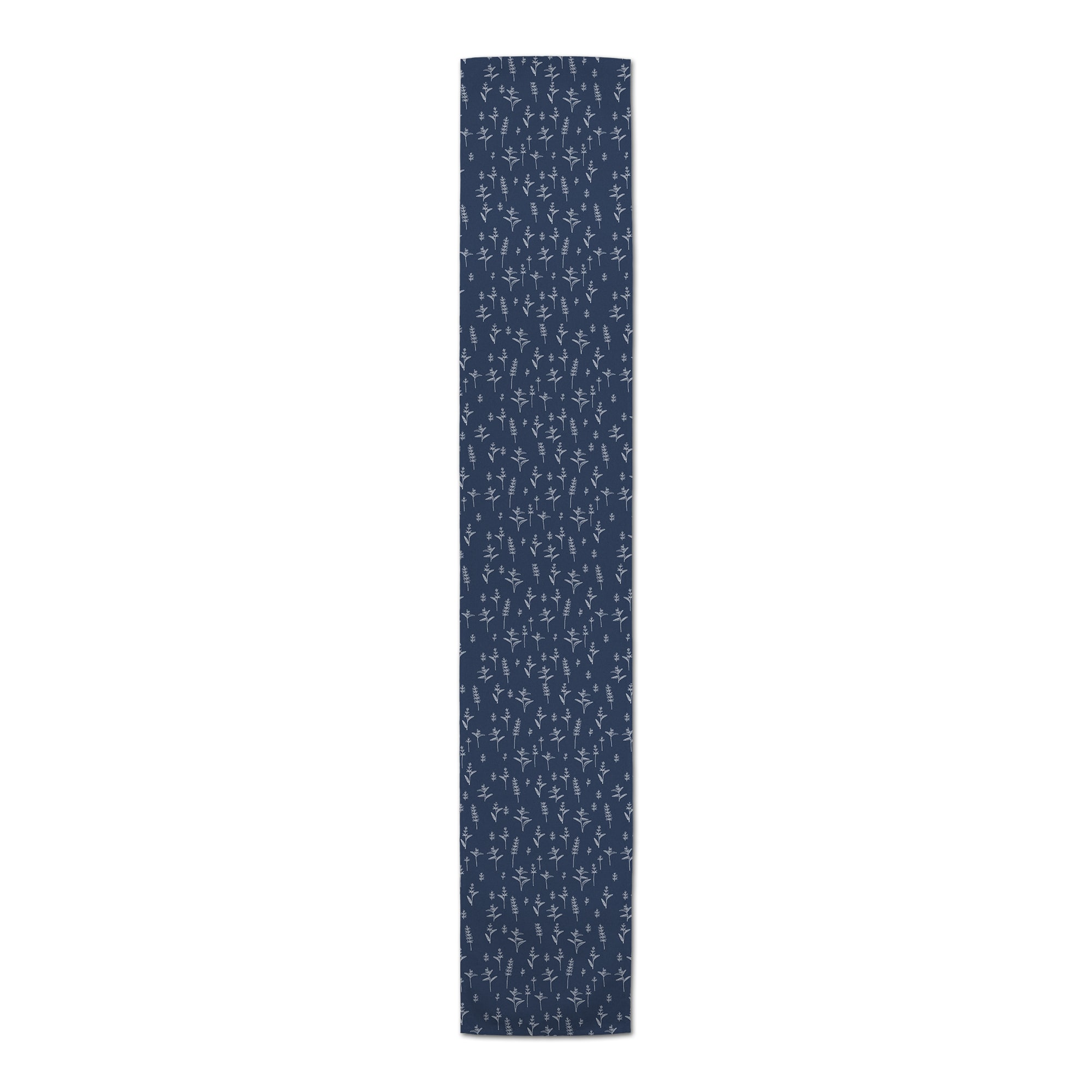 72" Navy Blue Botanical Pattern Cotton Twill Table Runner