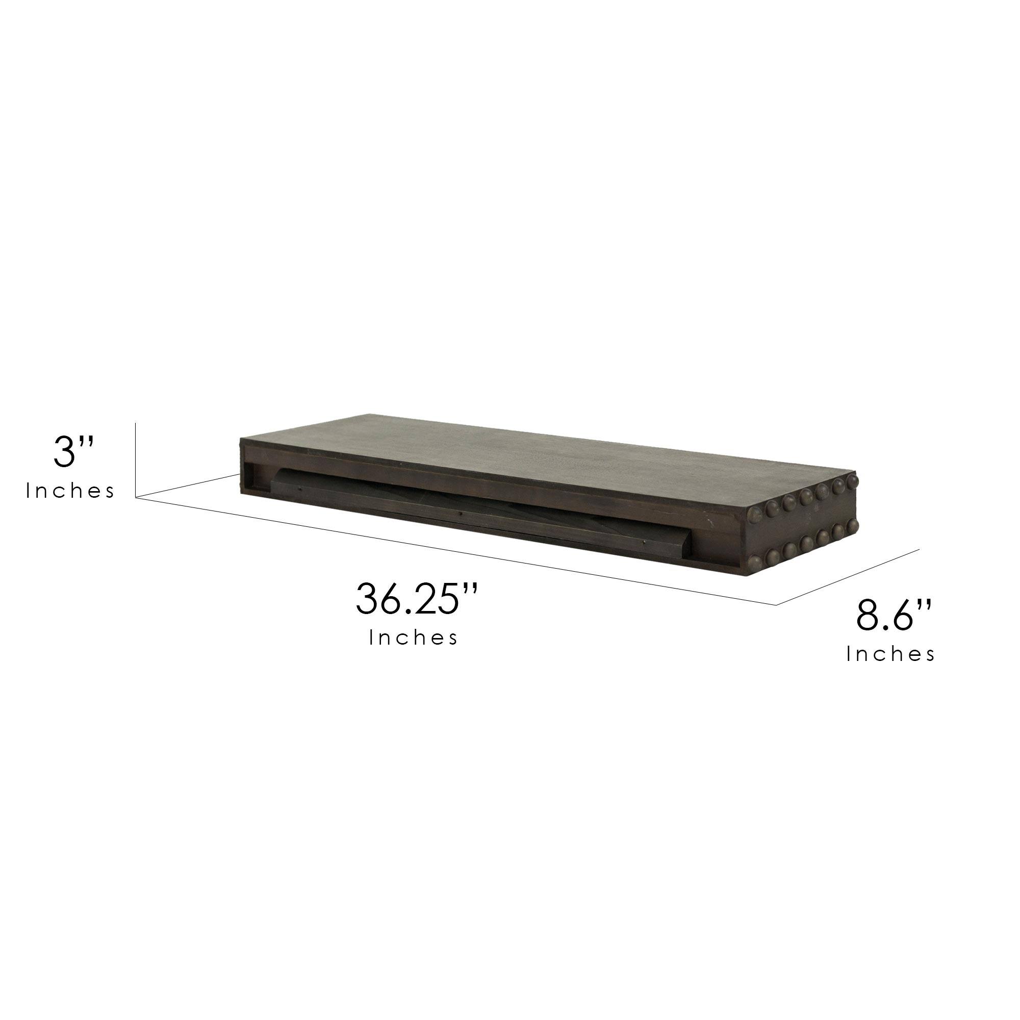 Large Black Rustic Beaded Wood Floating Wall Shelf