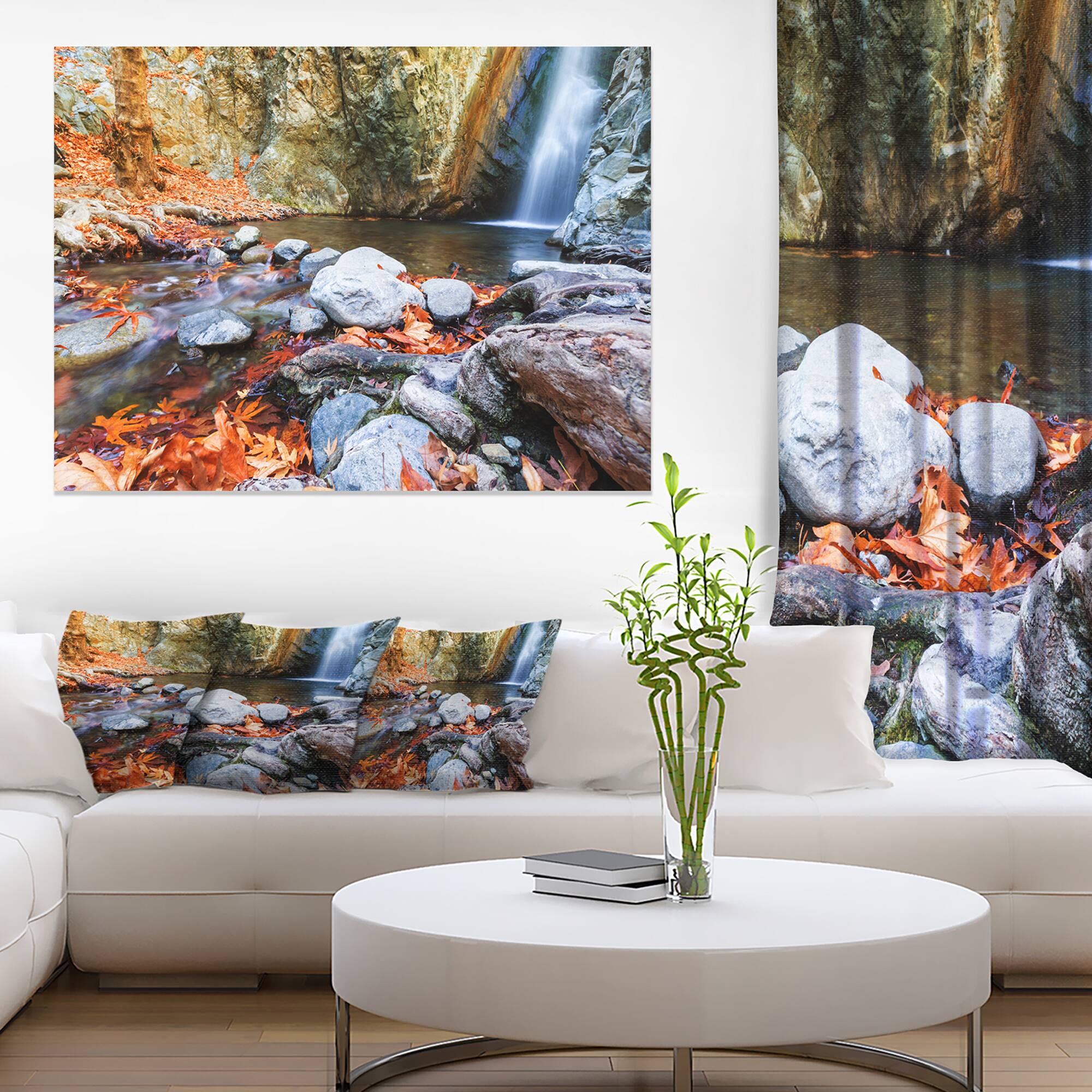 Designart - Beautiful Serenity Waterfall in Cyprus - Landscape Wall Art on Canvas