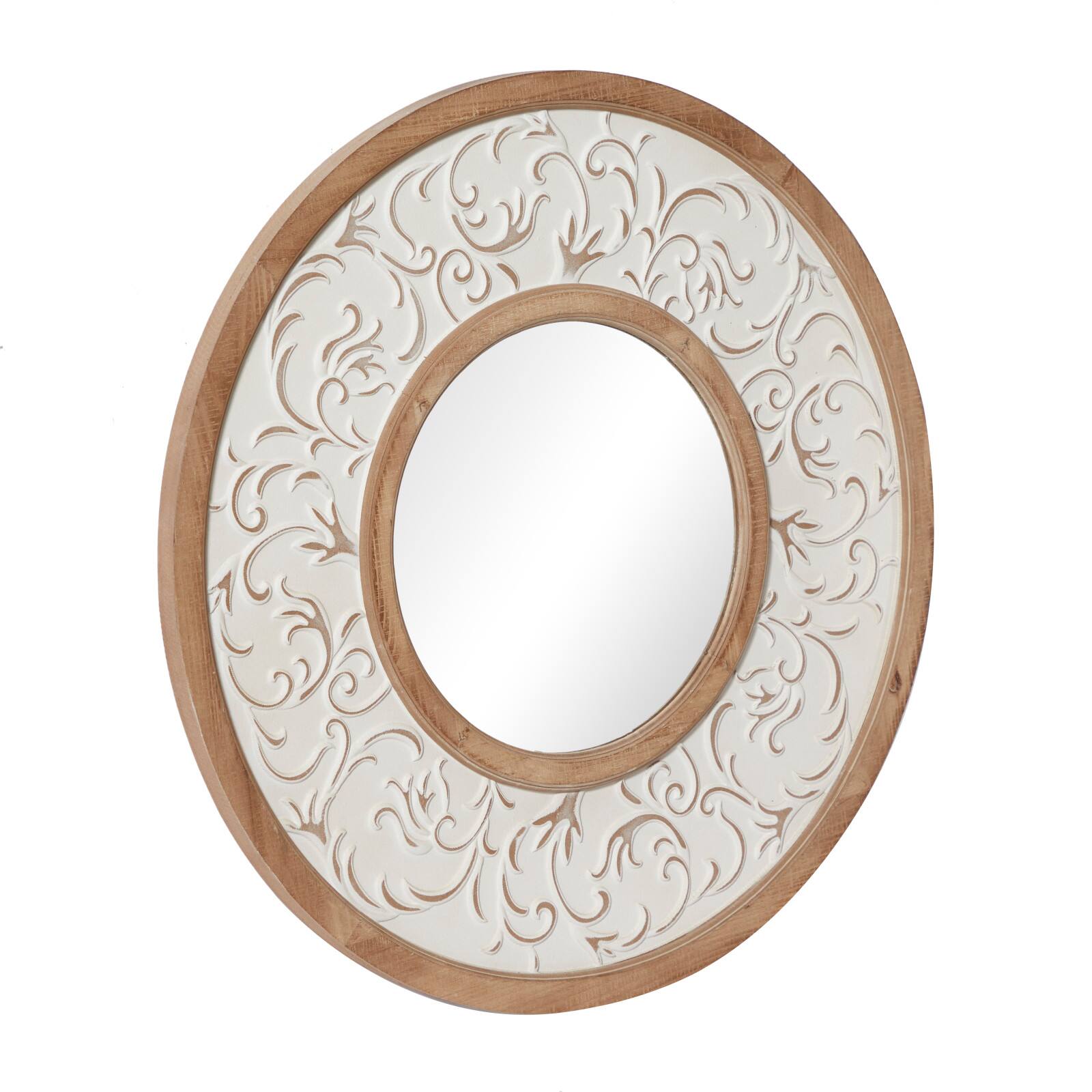 32&#x22; White Distressed Vintage Wood Round Wall Mirror