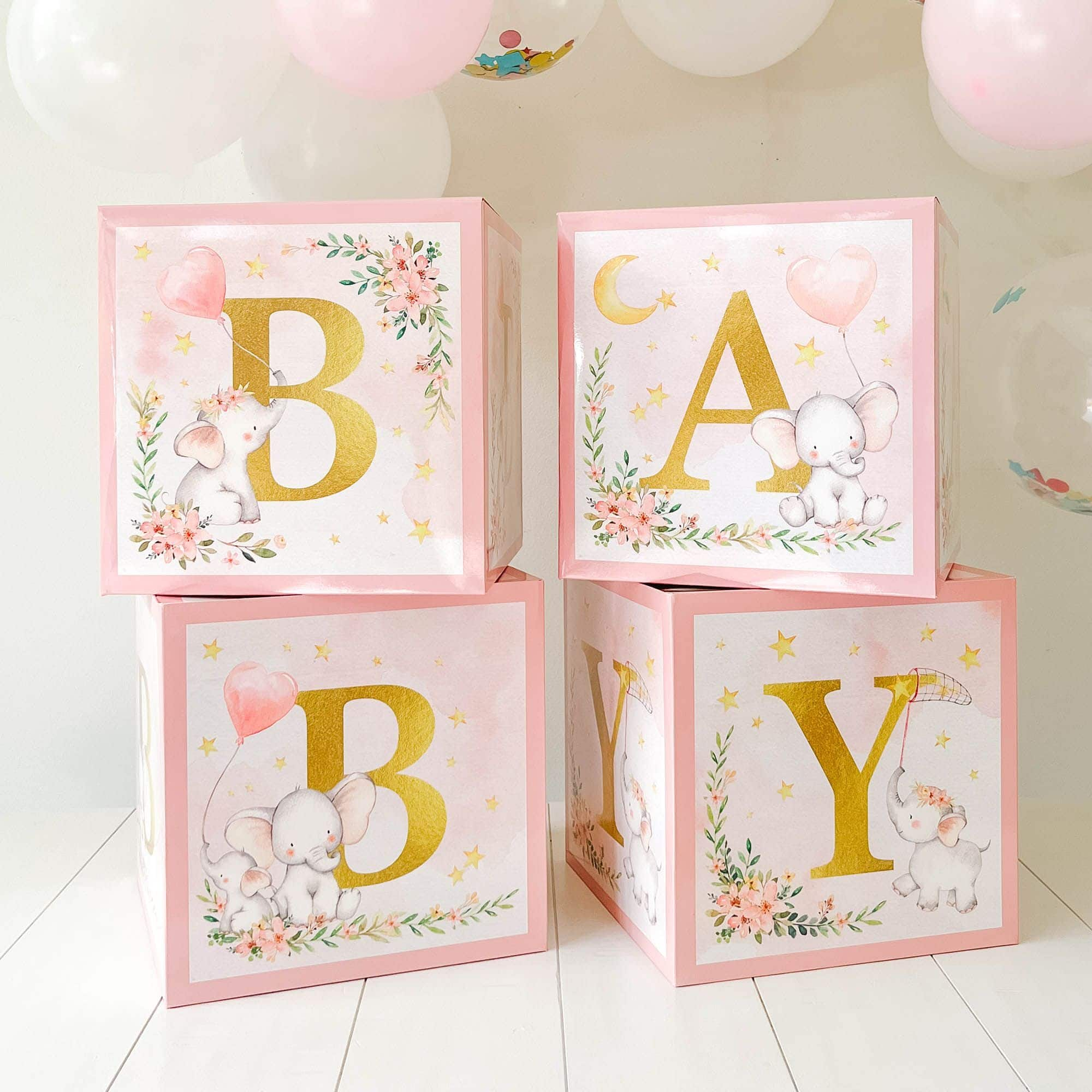 Kate Aspen&#xAE; Pink Elephant Baby Shower Block Box Set