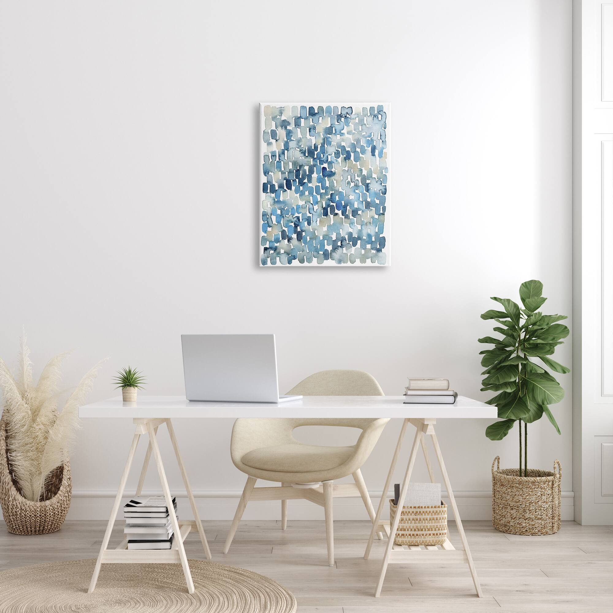 Stupell Industries Coastal Tile Abstract Soft Blue Beige Shapes Canvas Wall Art