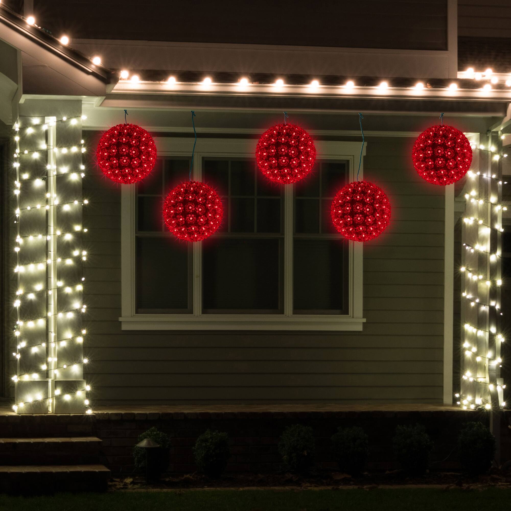 LED Lighted Starlight Sphere Hanging Outdoor Christmas Decoration- 7.5" - Red Lights