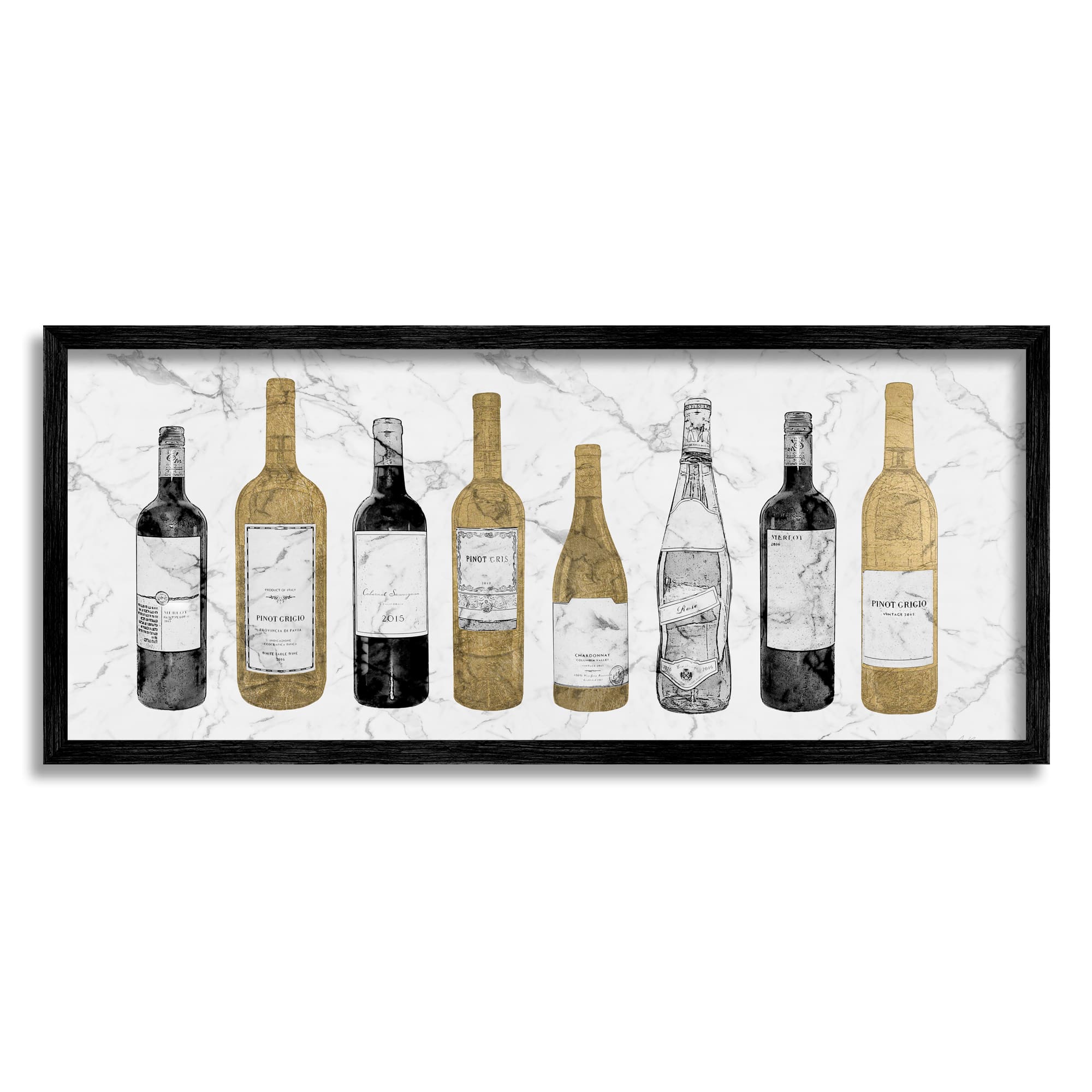 Stupell Industries Traditional Wine Bottle Illustrations Glam Marble Pattern Framed Wall Art