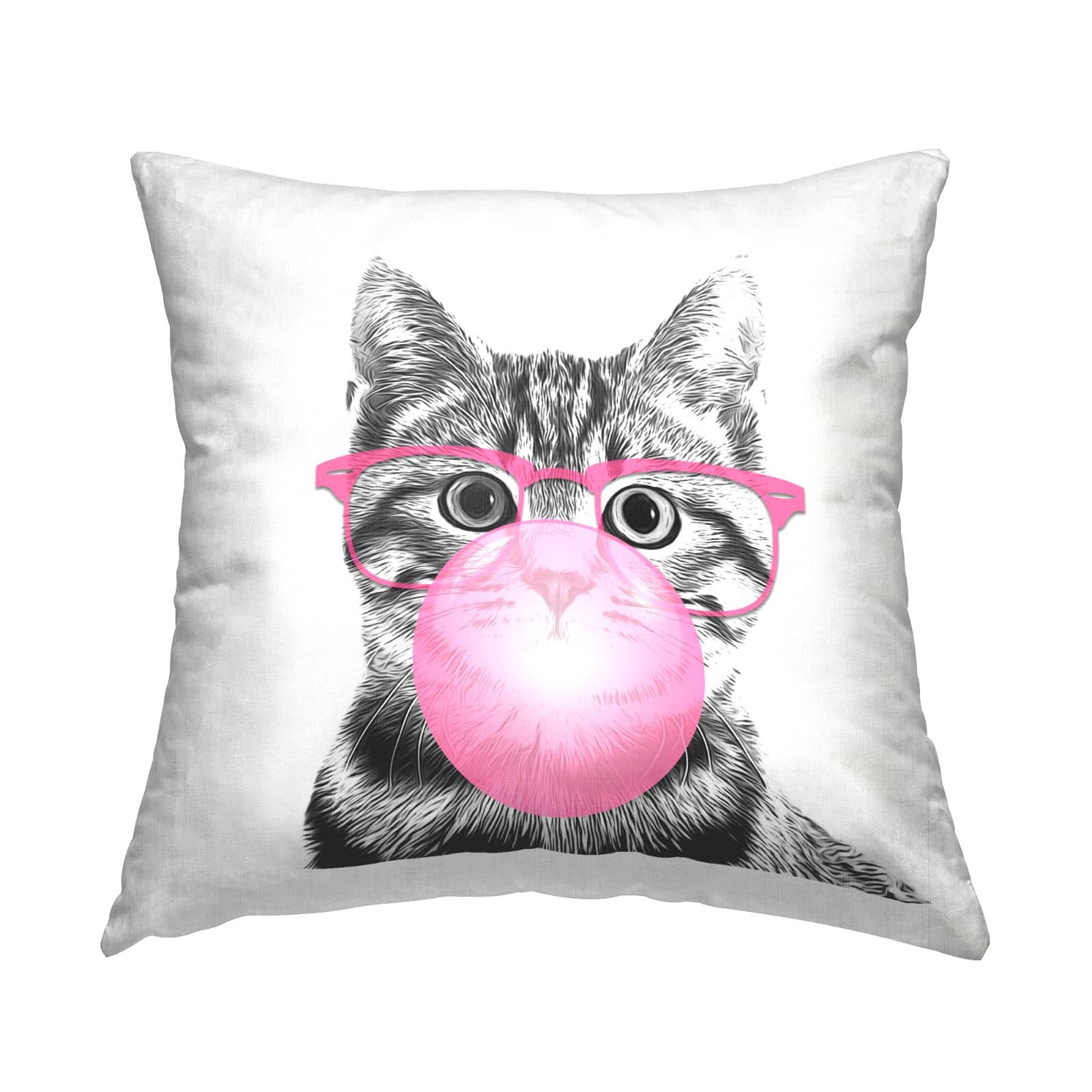 Stupell Industries Tabby Cat Bubble Gum Pink Glasses Pet Throw Pillow, 18" x 18"