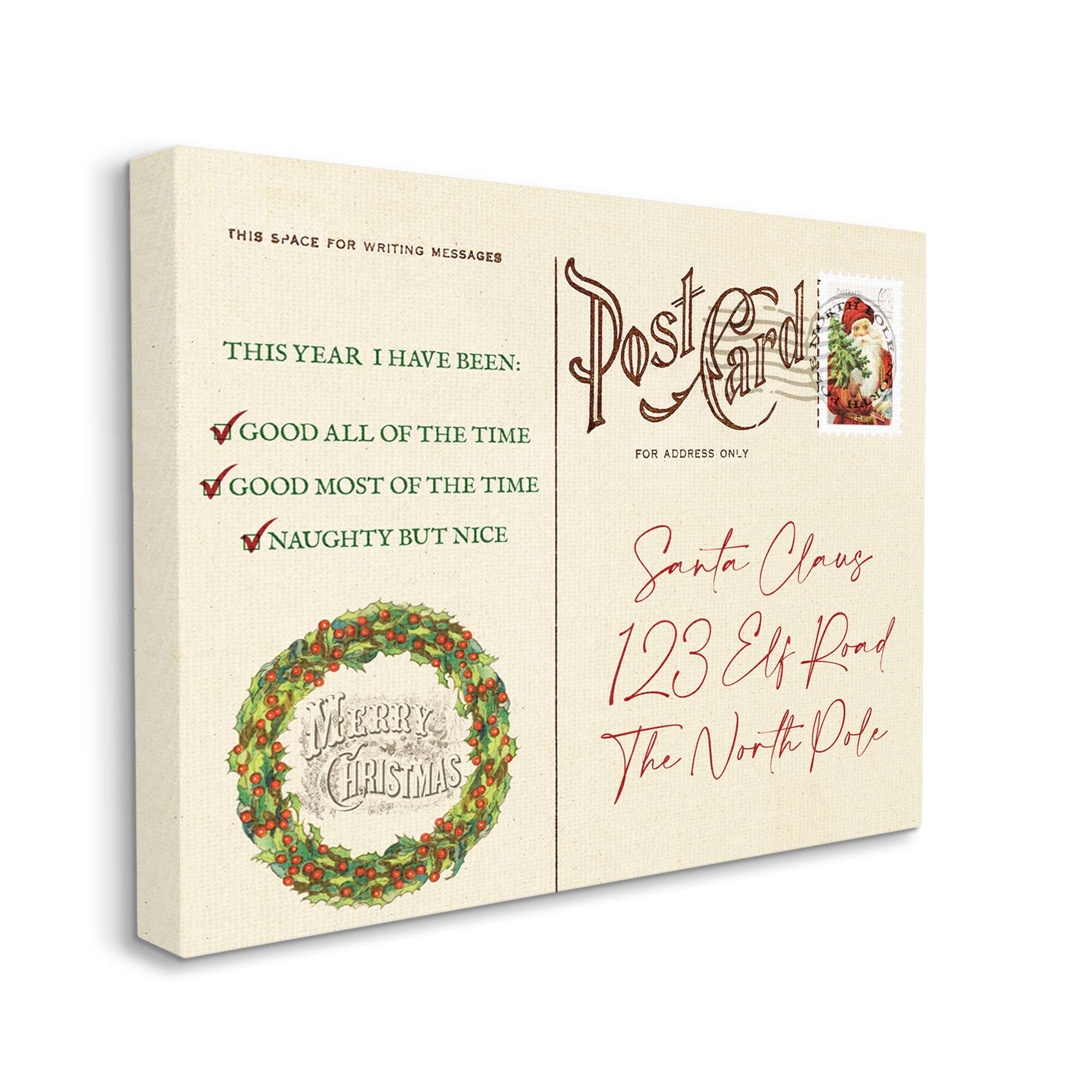 Stupell Industries Merry Christmas Vintage Postcard Canvas Wall Art