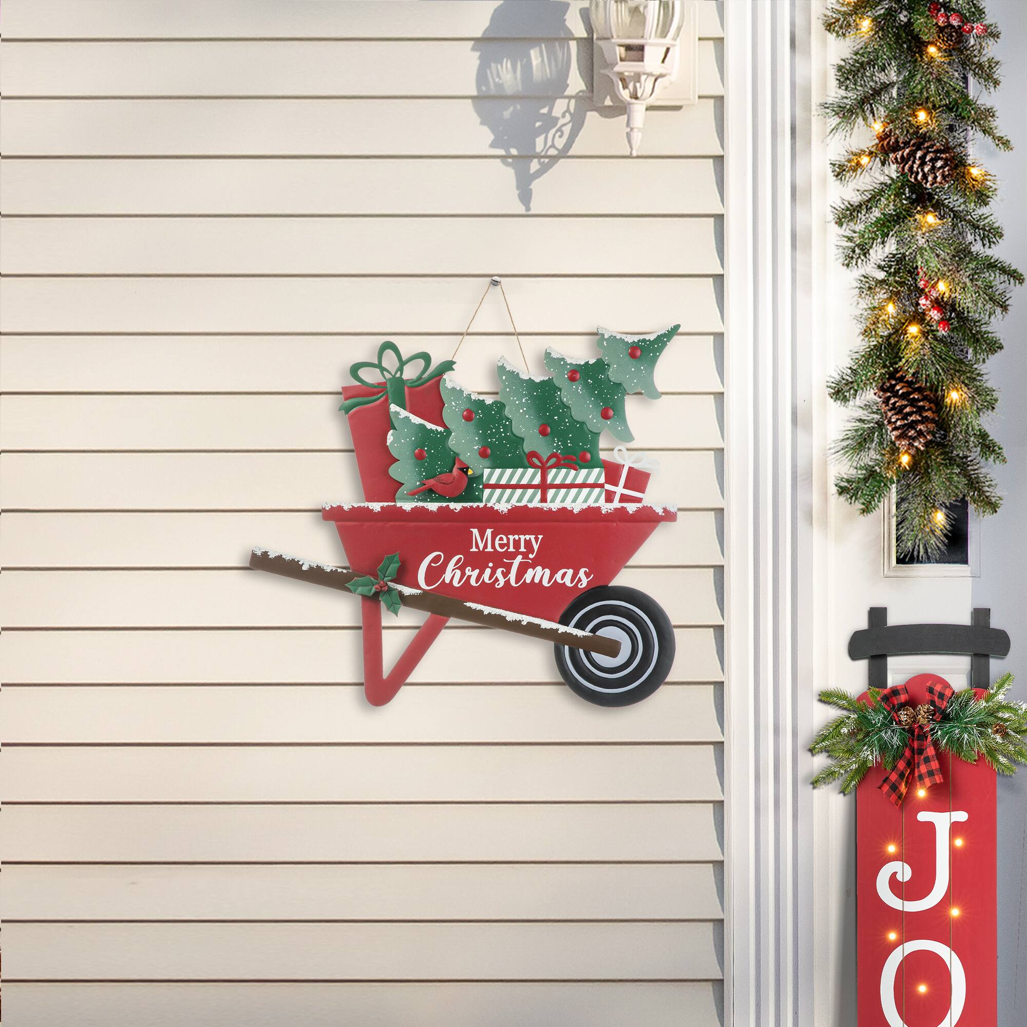 Glitzhome® 2.5ft. Merry Christmas Wagon Metal Yard Stake