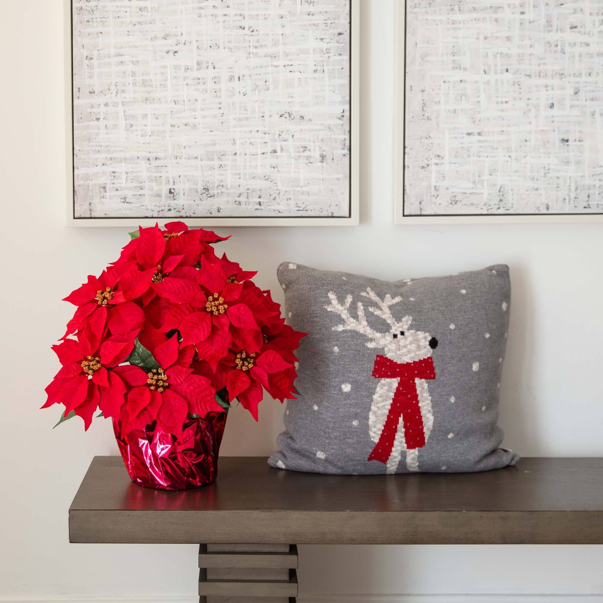 19&#x22; Artificial Poinsettia Arrangement in Red Wrapped Planter