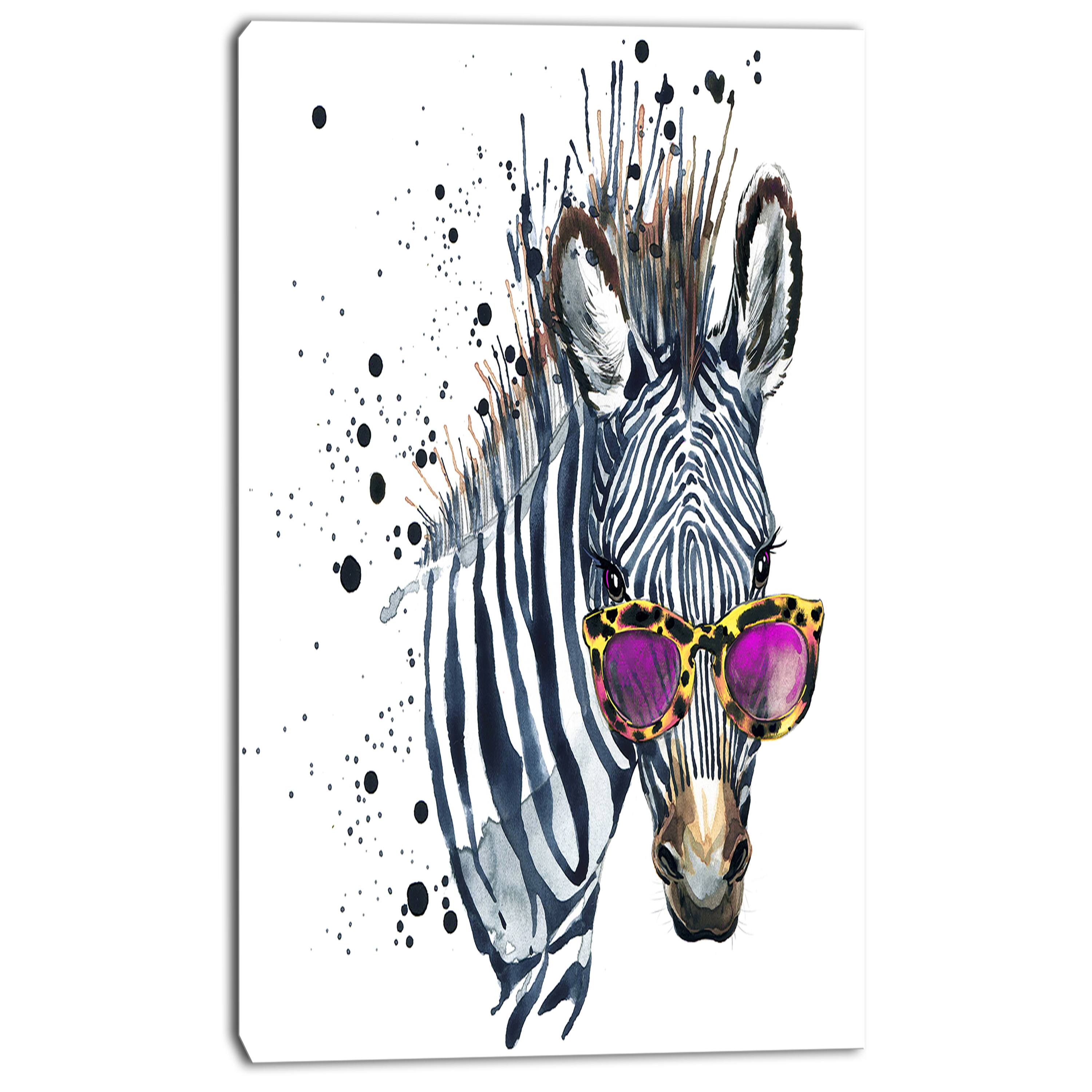 Designart - Funny Zebra Watercolor - Animal Canvas Art Print