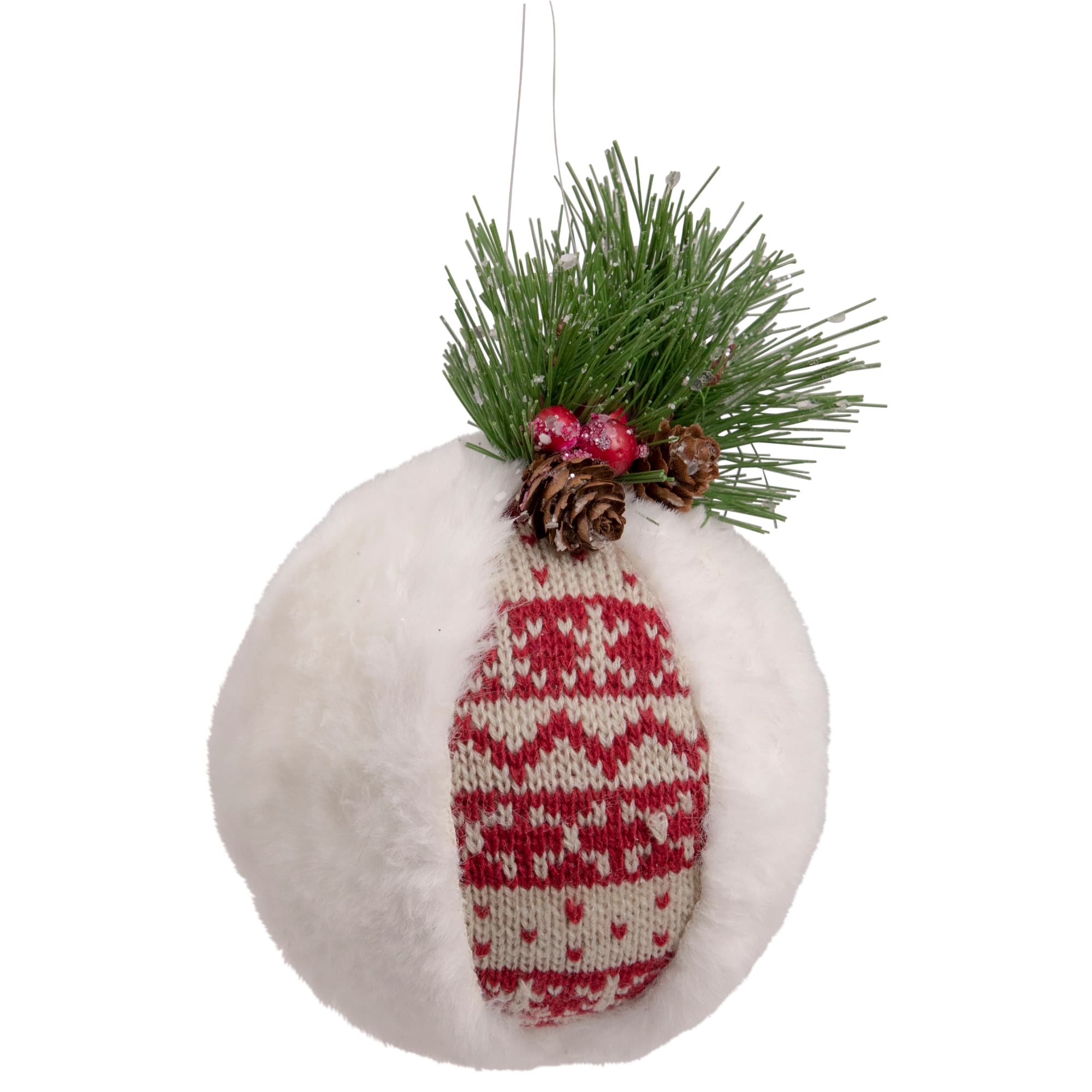 8&#x22; Faux Fur and Nordic Print Christmas Ball Ornament