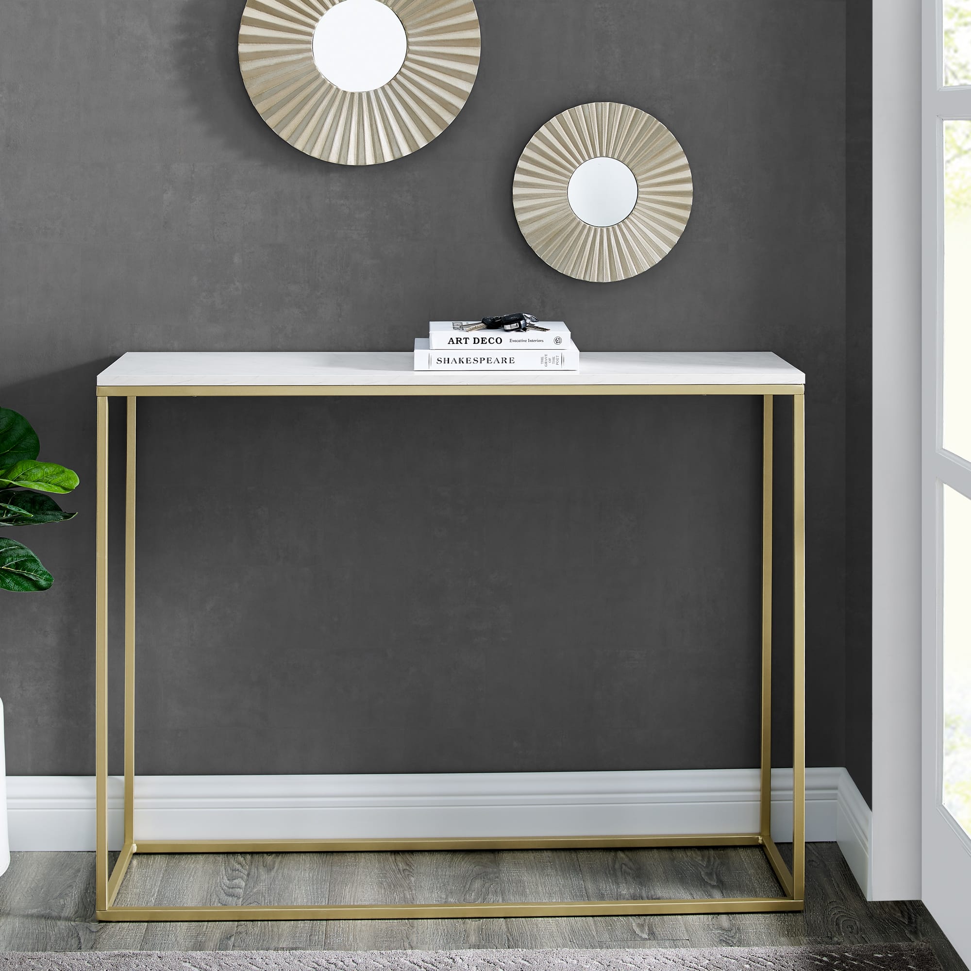 Walker Edison 42&#x22; Faux White Marble &#x26; Gold Open Box Entry Table