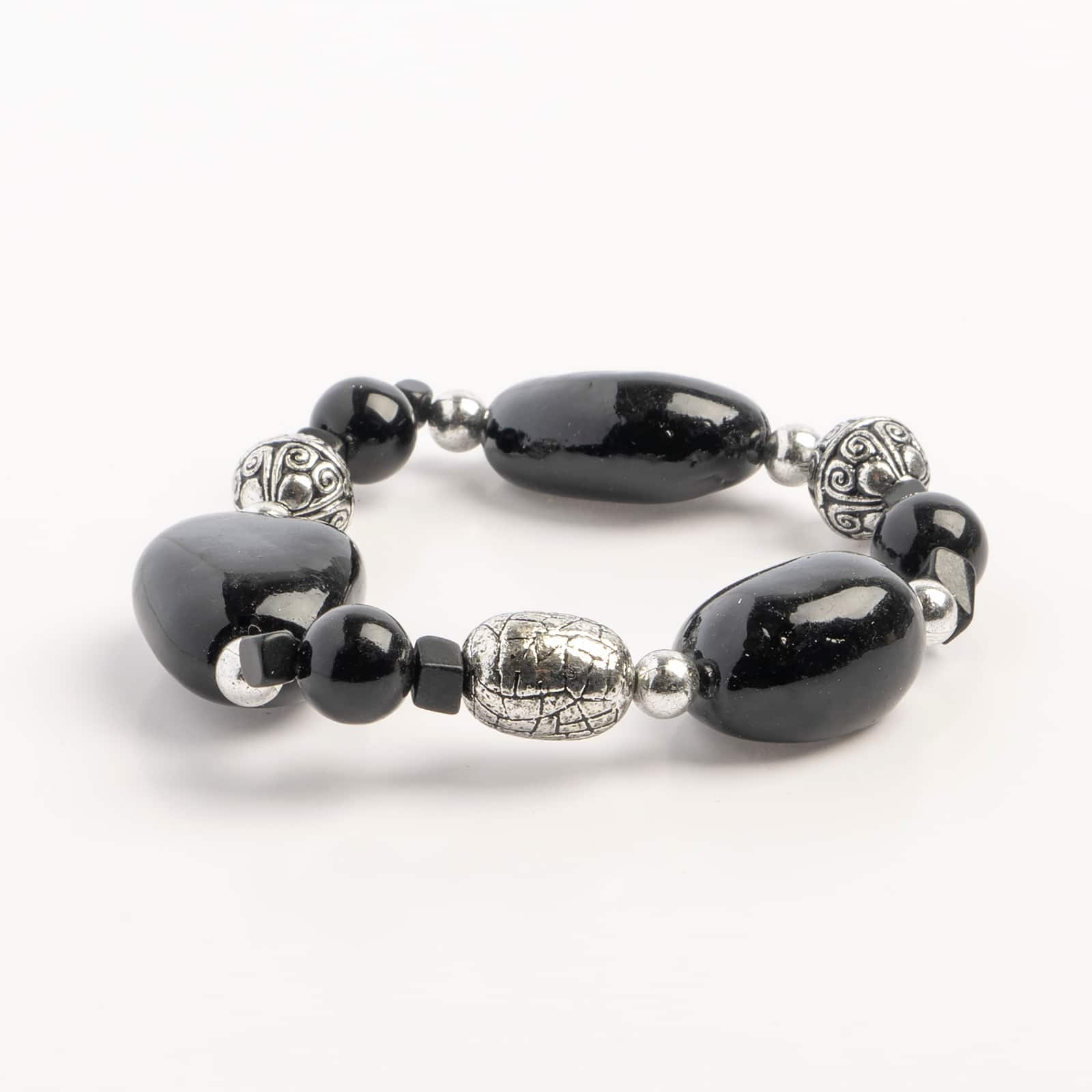 John Bead Onyx Dyed Black No.85 Natural Stone Stretch Bracelet