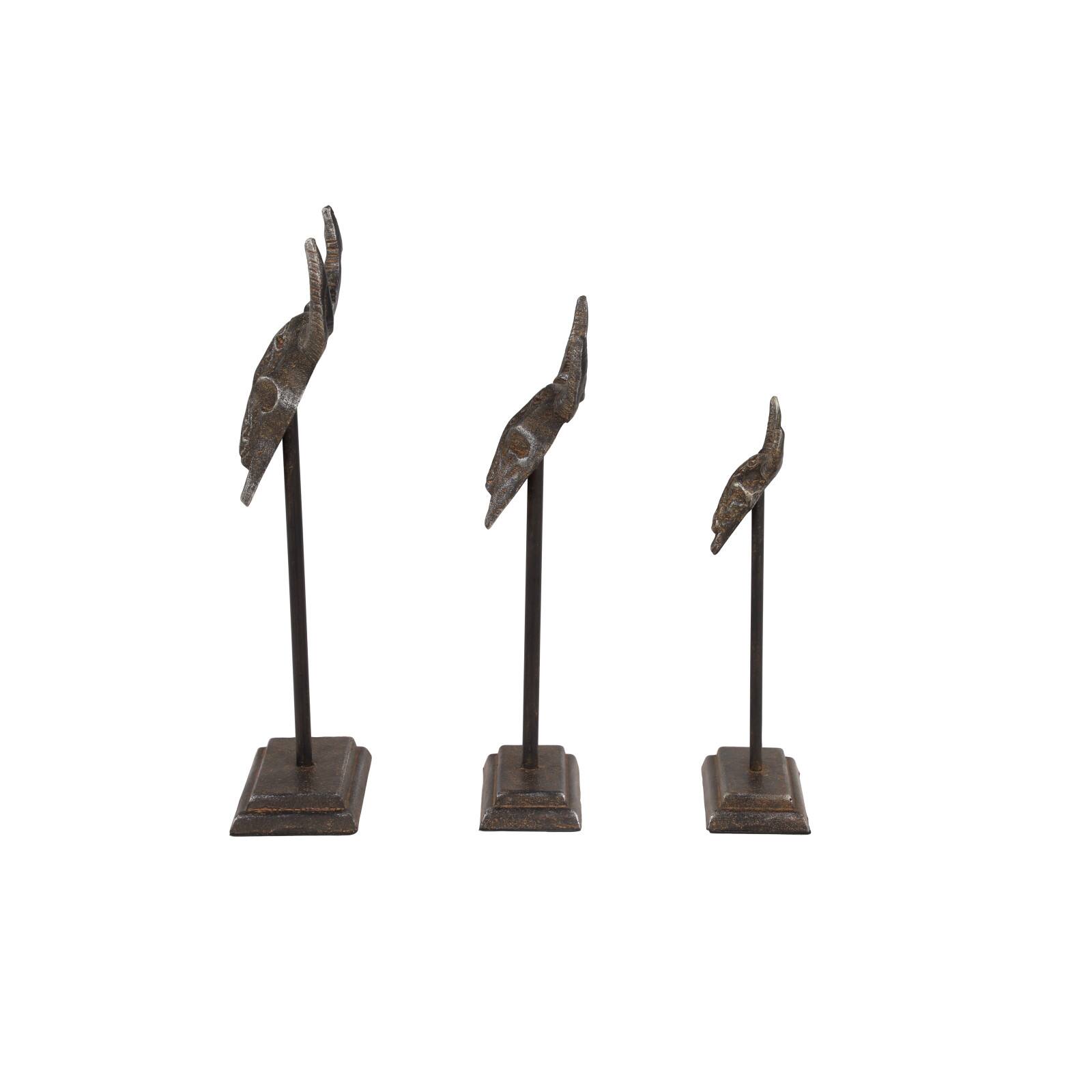 Set of 3 Grey Metal Eclectic Bull Sculpture, 15&#x22;, 12&#x22;, 10&#x22;